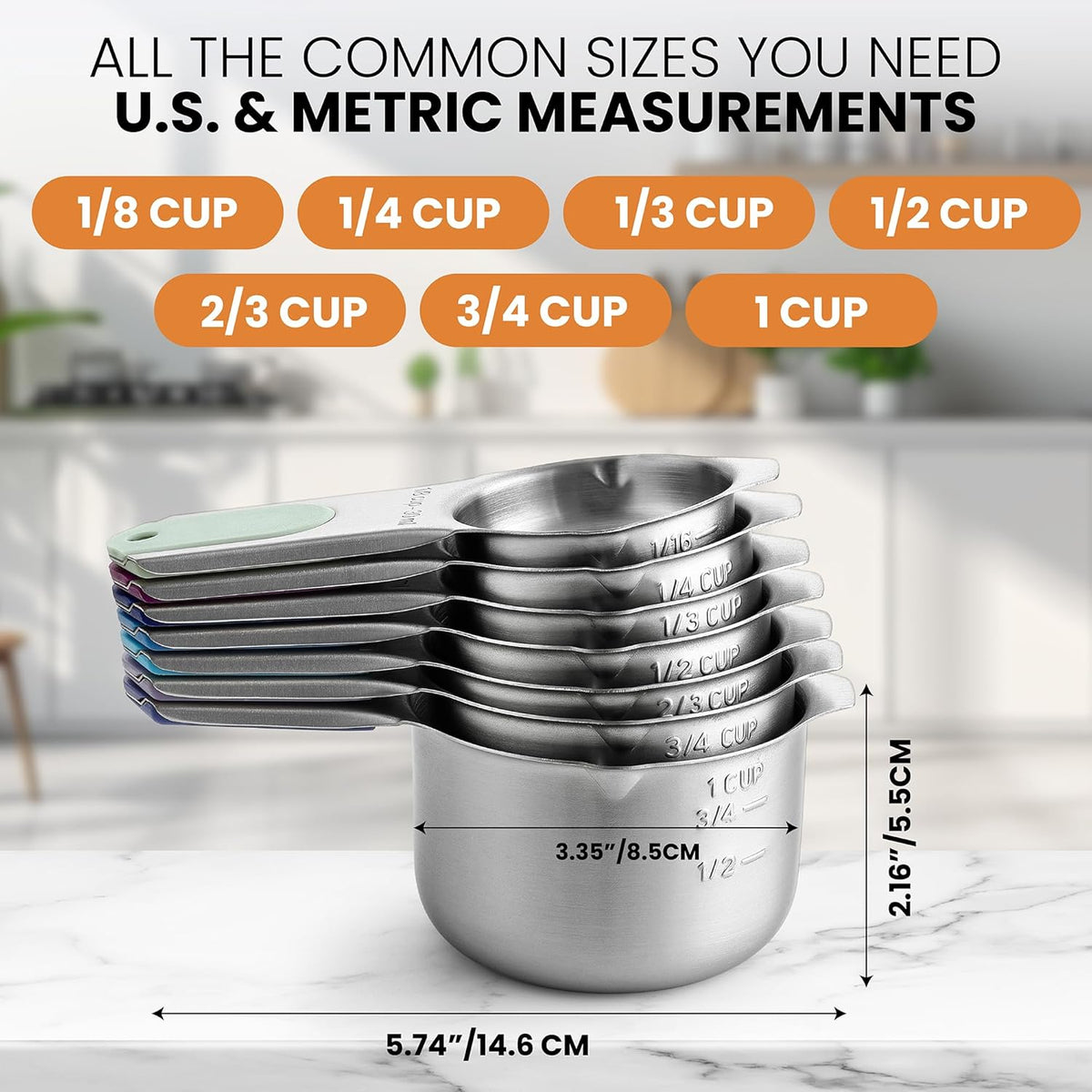 Spring Chef Magnetic Stainless Steel Measuring Cups, Patented, Kitchen Tools with Easy to Read