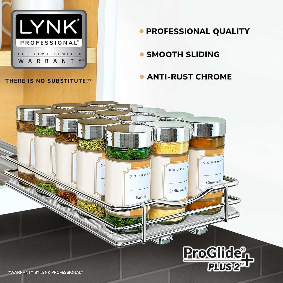 LYNK PROFESSIONAL® Pull Out Spice Rack Organizer for Inside Kitchen Cabinets - 6-1/4 inch Wide
