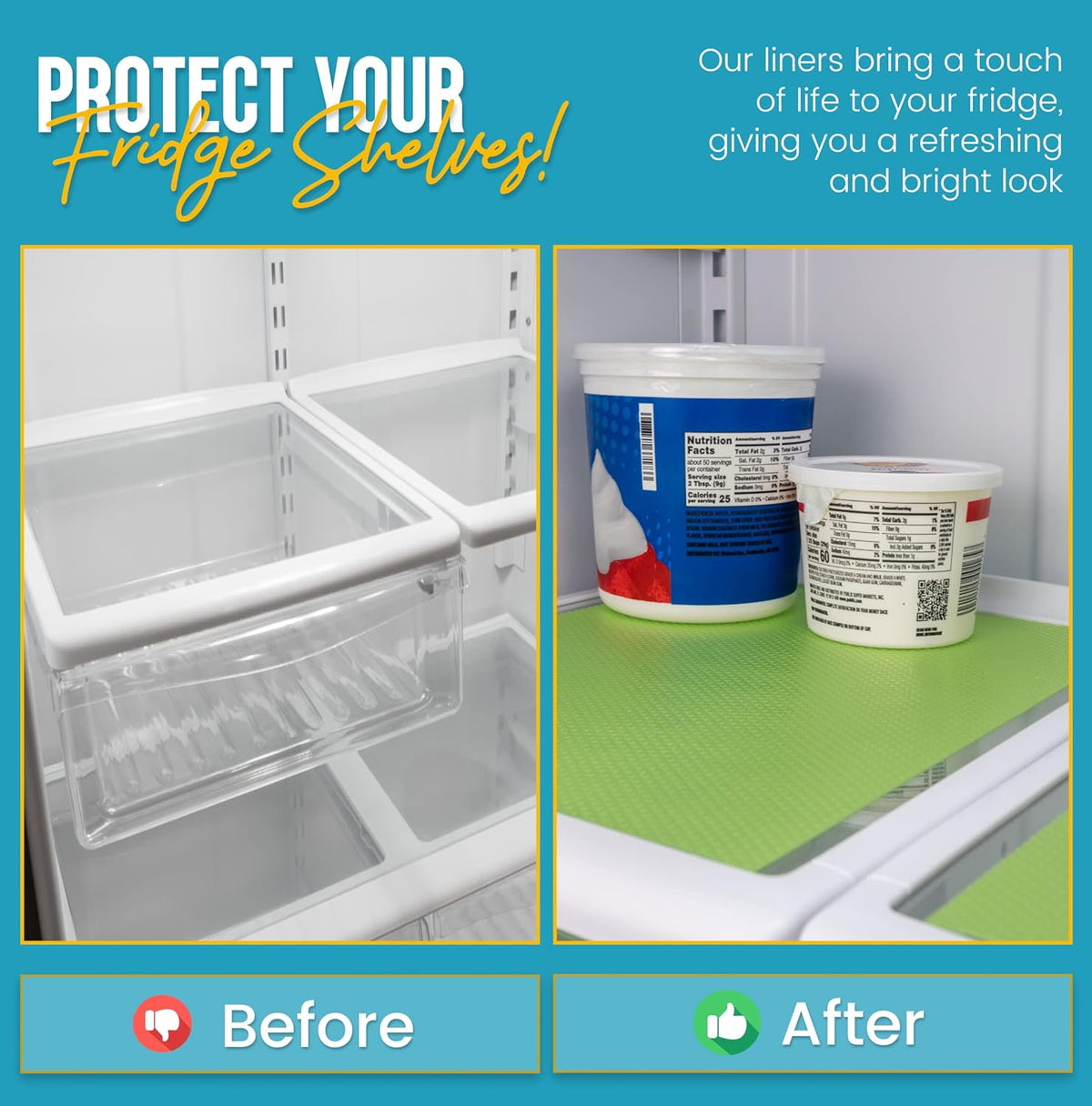 Refrigerator Liners for Shelves (8 Pack) by Linda’s Essentials - Non-Adhesive Shelf or Drawer