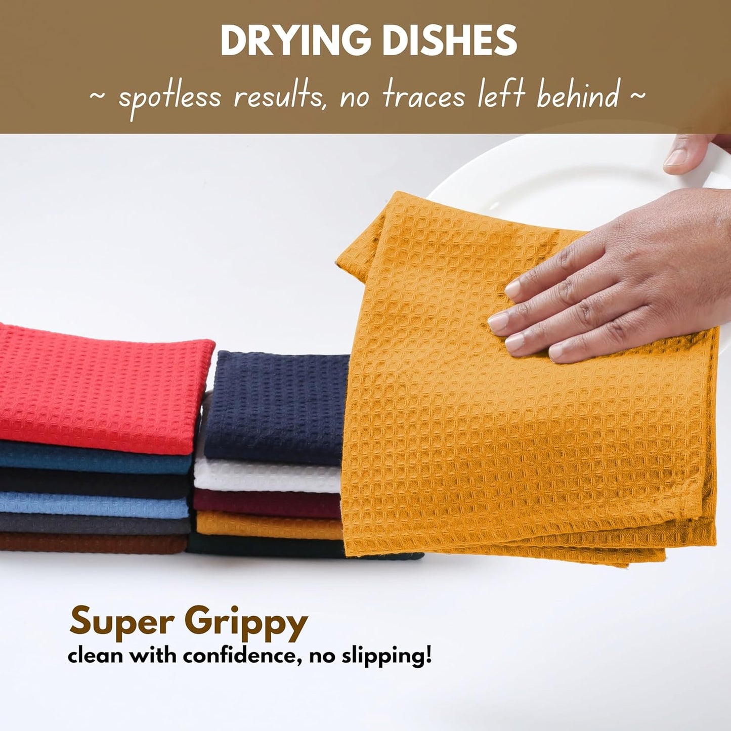 Native Fab Cotton Kitchen Towel with Hanging Loop 16x26 inches, 4-Pack, Waffle Weave Kitchen Towels