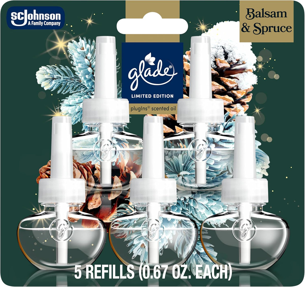 Glade PlugIns Refills Air Freshener, Balsam & Spruce, Scented and Essential Oils for Home and