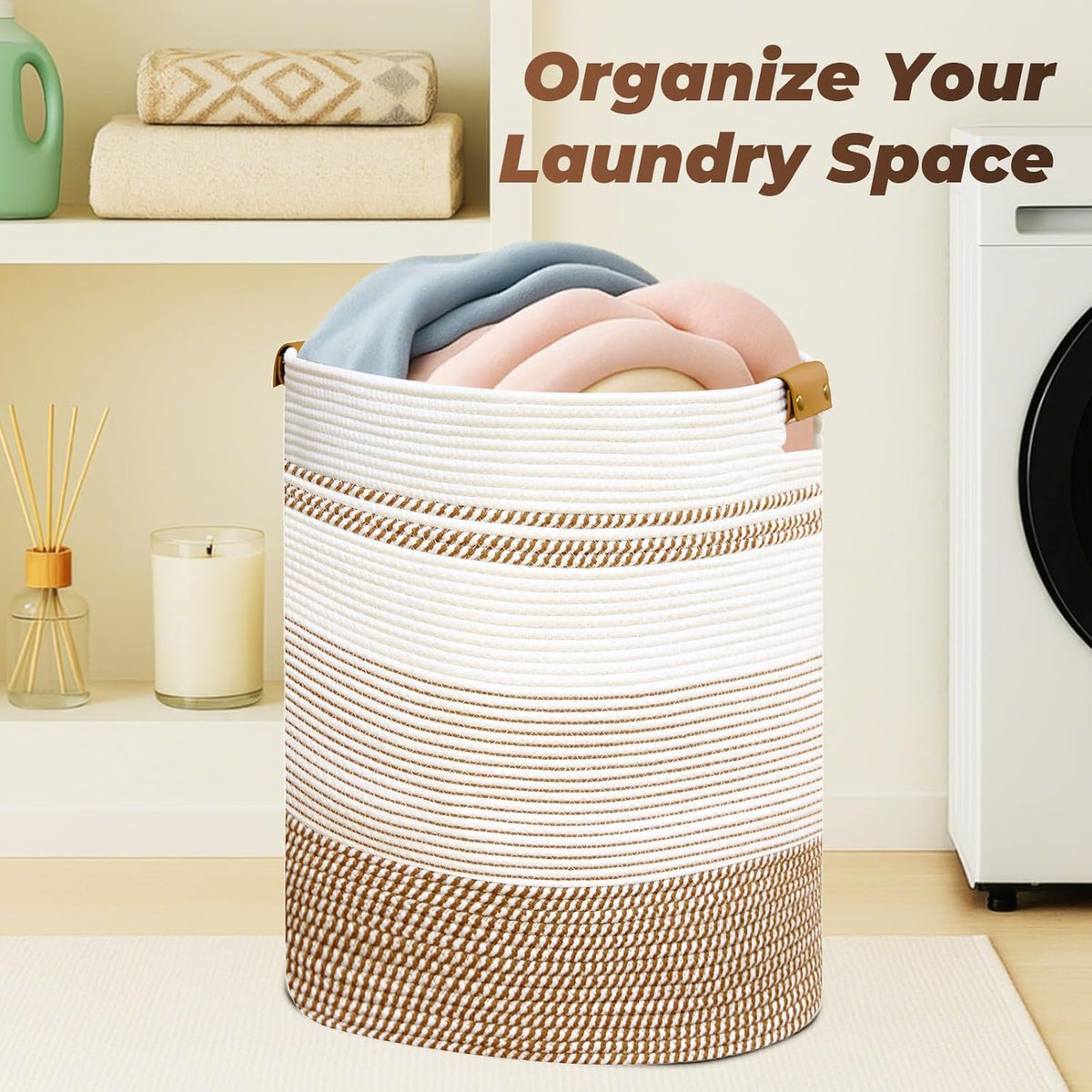 Laundry Basket with Handles - Blanket Basket & Hampers for Bedroom Aesthetic, Laundry Hamper &