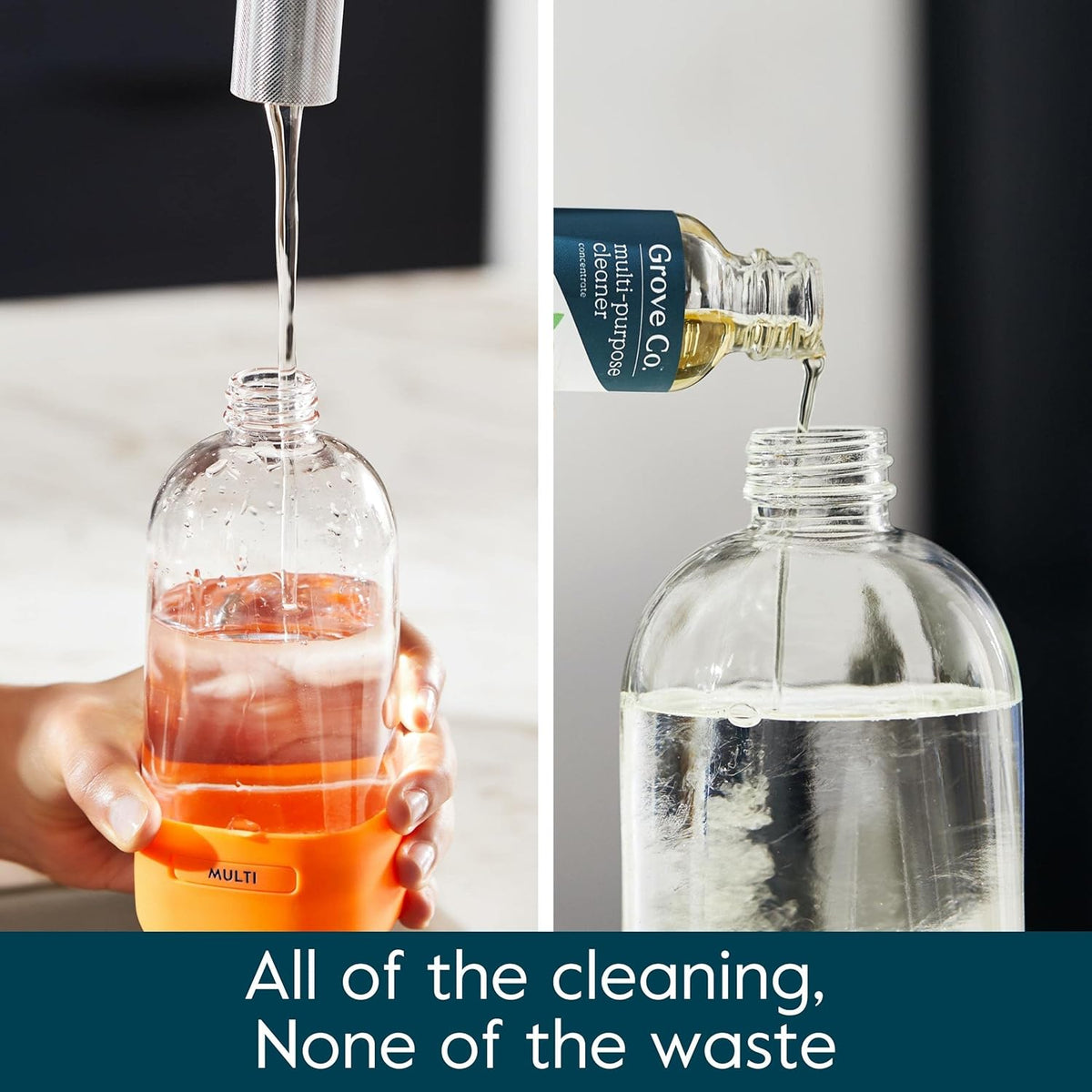 Grove Co. Multi Purpose Cleaner, Refill Concentrate (2 x 1 Oz) + Glass Spray Bottle (16 Oz)