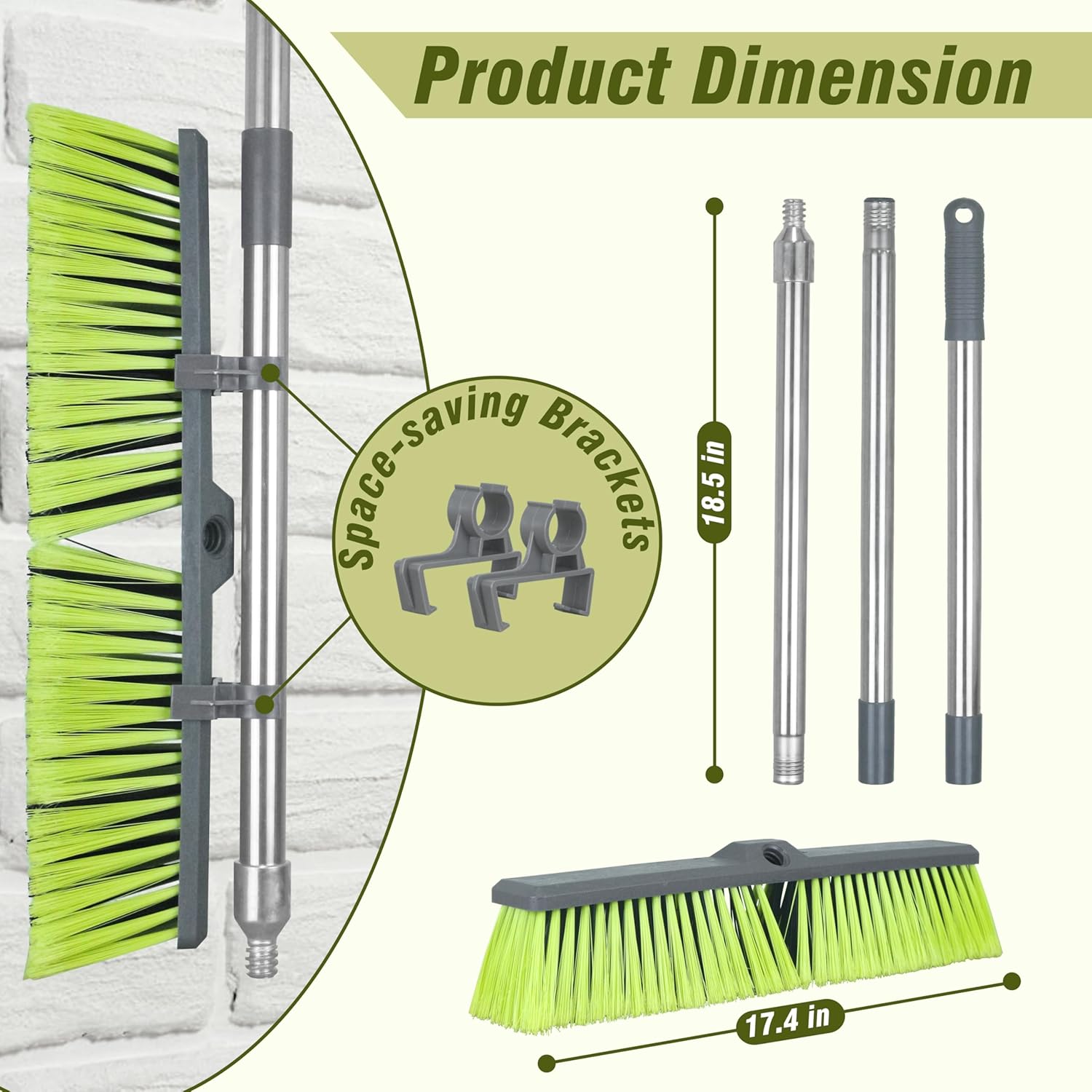 PHYEX 18" Push Broom with 47" Long Handle, Multi-Surface Floor Scrub Brush for Cleaning Deck
