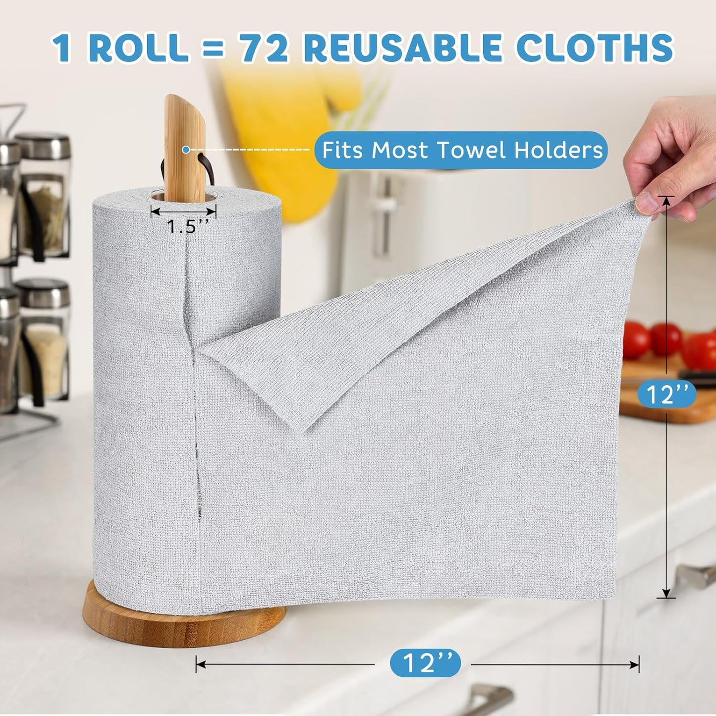 Matthew Microfiber Cleaning Cloth Roll 72Pack (12" x 12") Reusable Paper Towels&Washable Tear Away