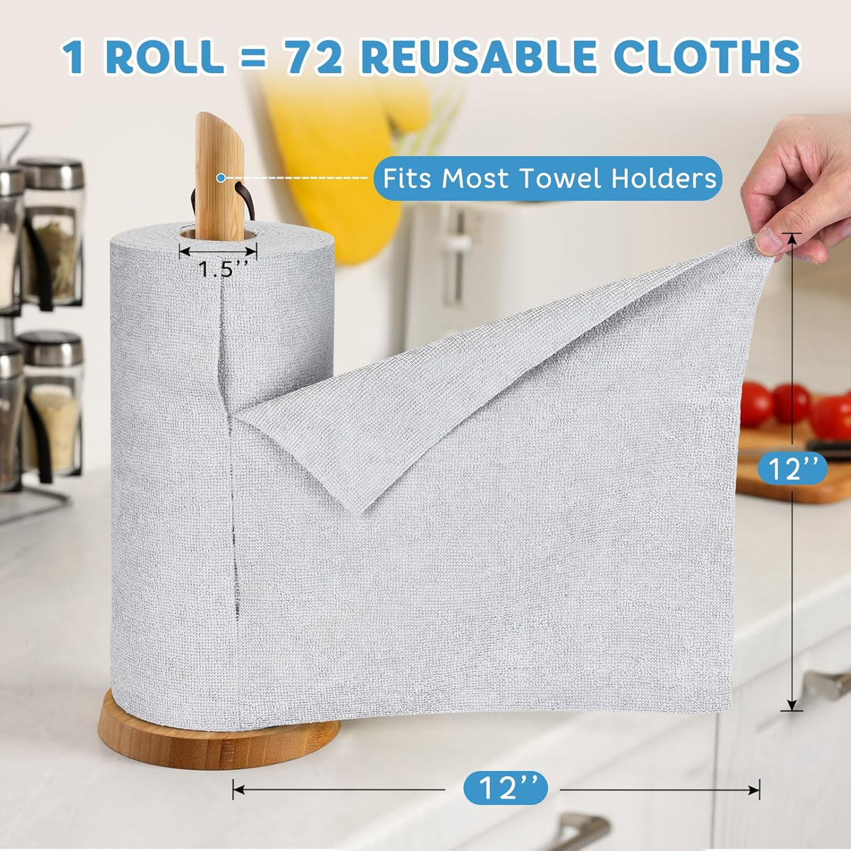 Matthew Microfiber Cleaning Cloth Roll 72Pack (12" x 12") Reusable Paper Towels&Washable Tear Away