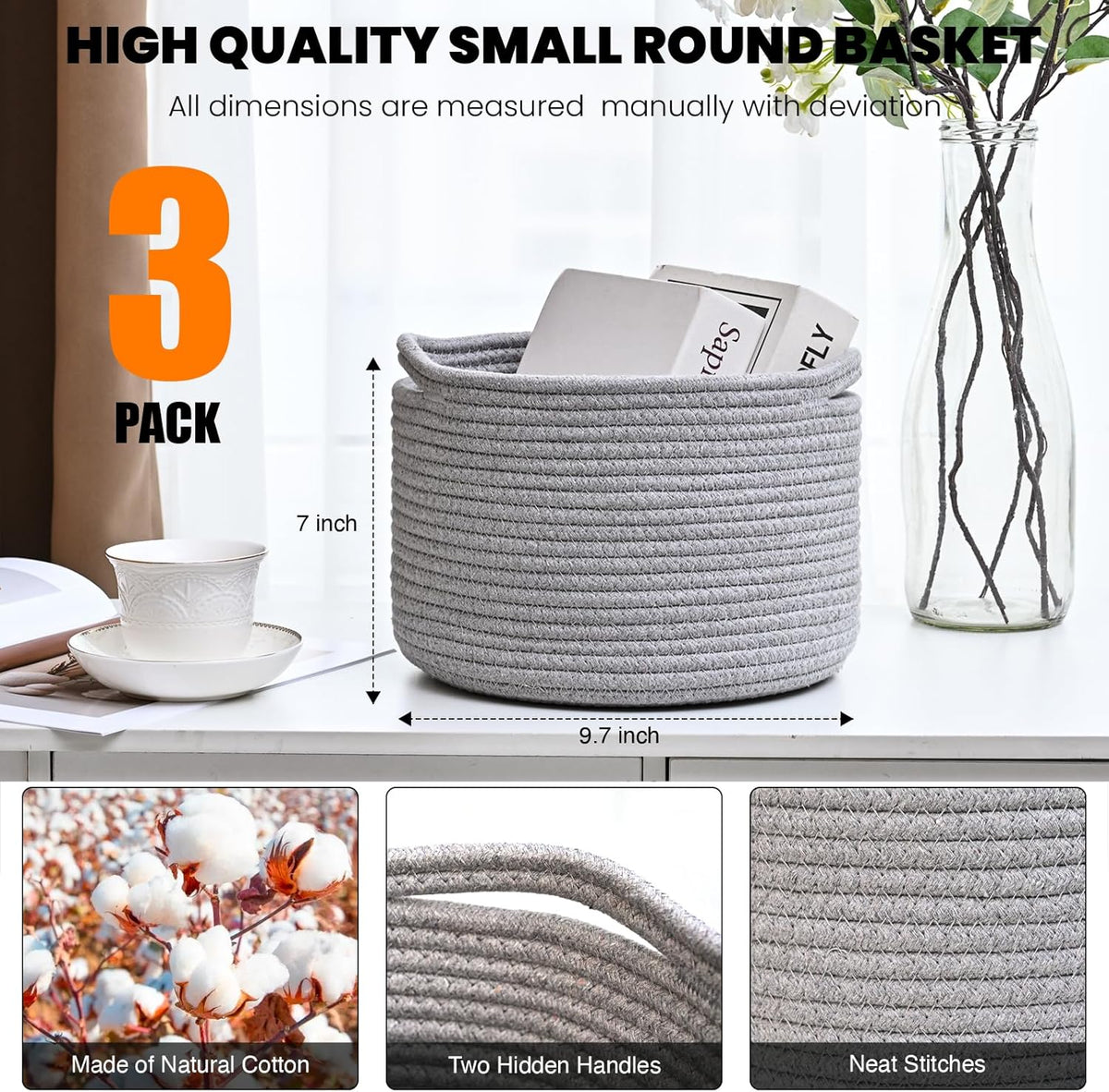 Small Storage Baskets for Organizing, Organizer Baskets for Shelves, Small Woven Basket for