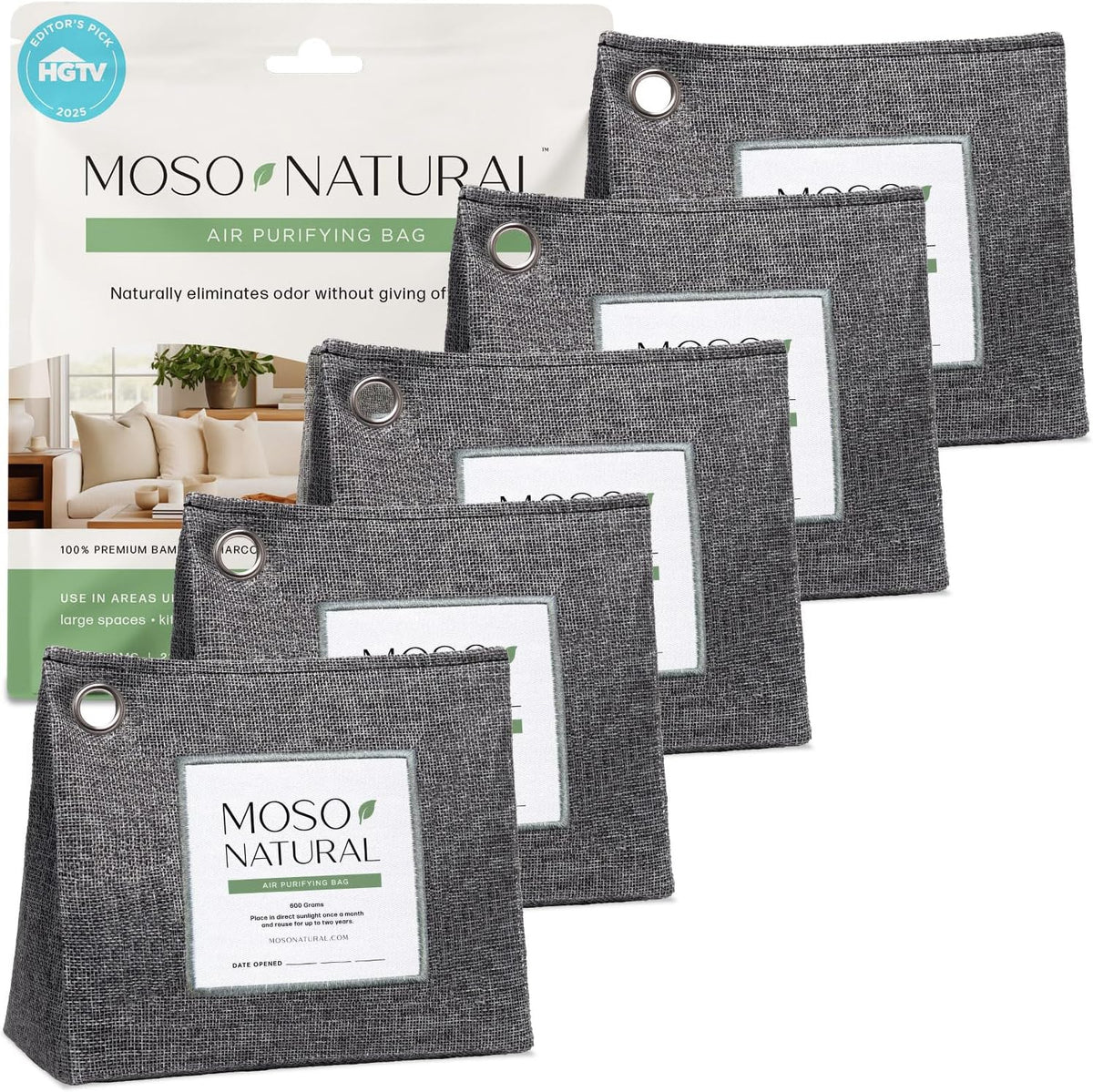 Moso Natural Air Purifying Bag 600g (21oz) Premium Bamboo Charcoal Odor Absorber | Room Deodorizer