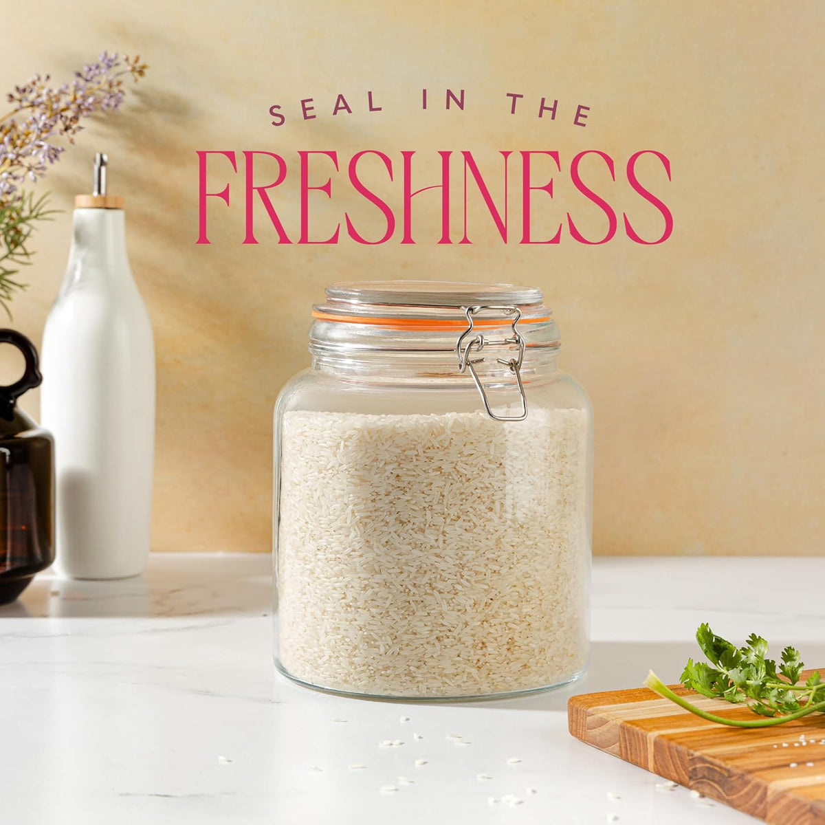 kitchentoolz Half Gallon Glass Large Mason Jars with Airtight Lid - 64oz Wide Mouth Flour & Sugar