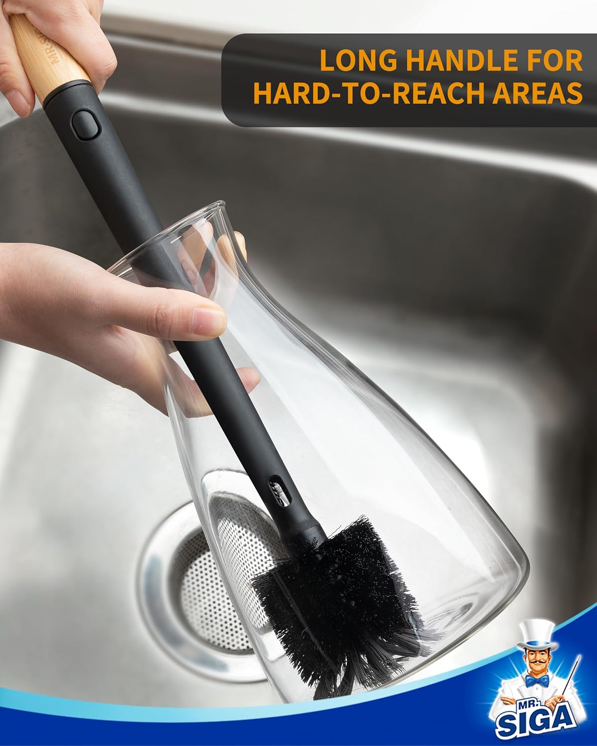 MR.SIGA Water Bottle Brush and Straw Cleaner Brush, Long Handle Bottle Cleaner Brush, 2 in 1 Bottle