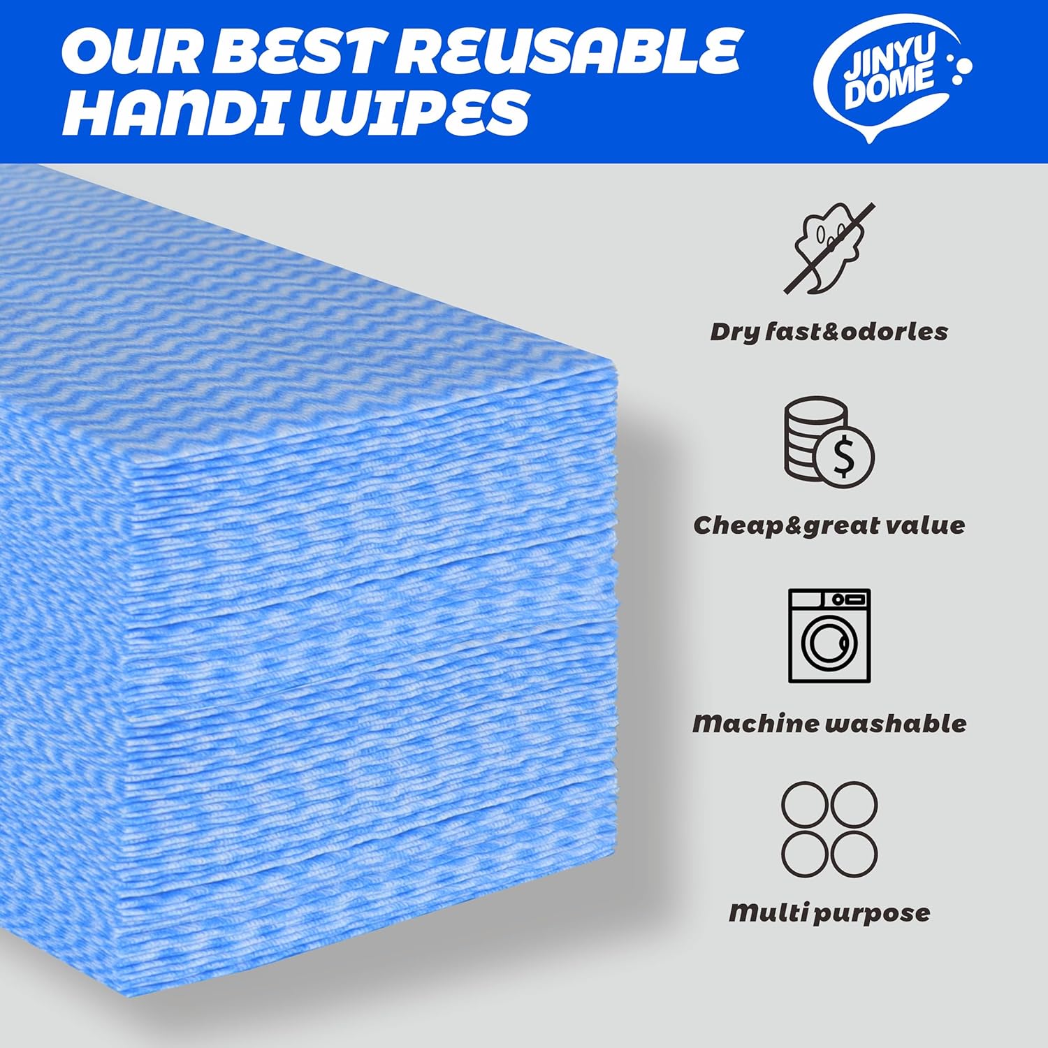Handi Wipes Reusable Cloths, Blue Disposable Kitchen Cleaning Towel Roll, Heavy Duty J Cloth,50