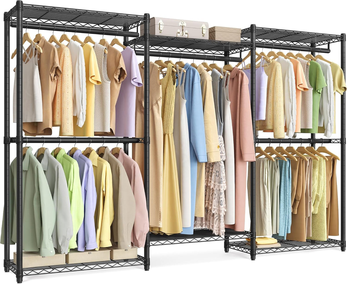 SONGMICS Heavy-Duty Clothes Rack, Garment Rack, Portable Closet, 86.4-Inch Wide Clothing Rack with