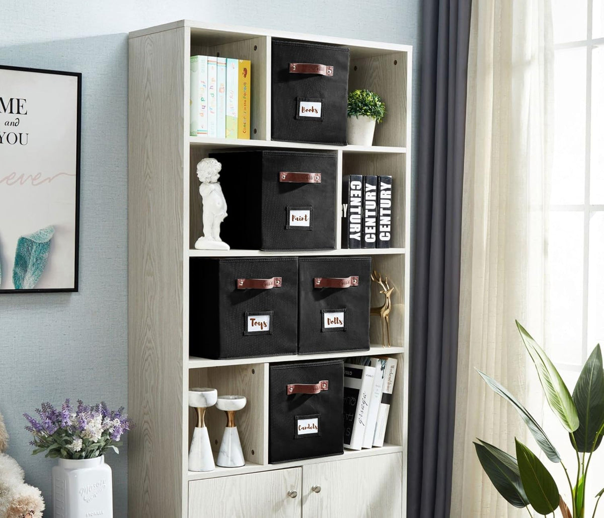 DECOMOMO Storage Bins, Cube Storage Bin with Labels, Fabric Storage Cubes for Shelves (10.5" x 11"