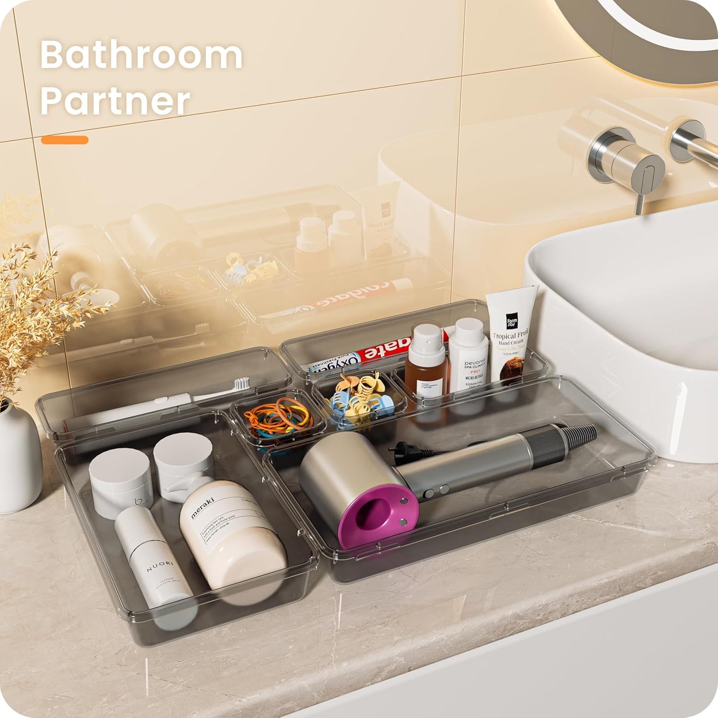 【Military Grade】 Drawer Organizer, 【𝟱𝗦𝗶𝘇𝗲】 Clear Makeup organizer, 【Holds 177 Items】 Bathroom