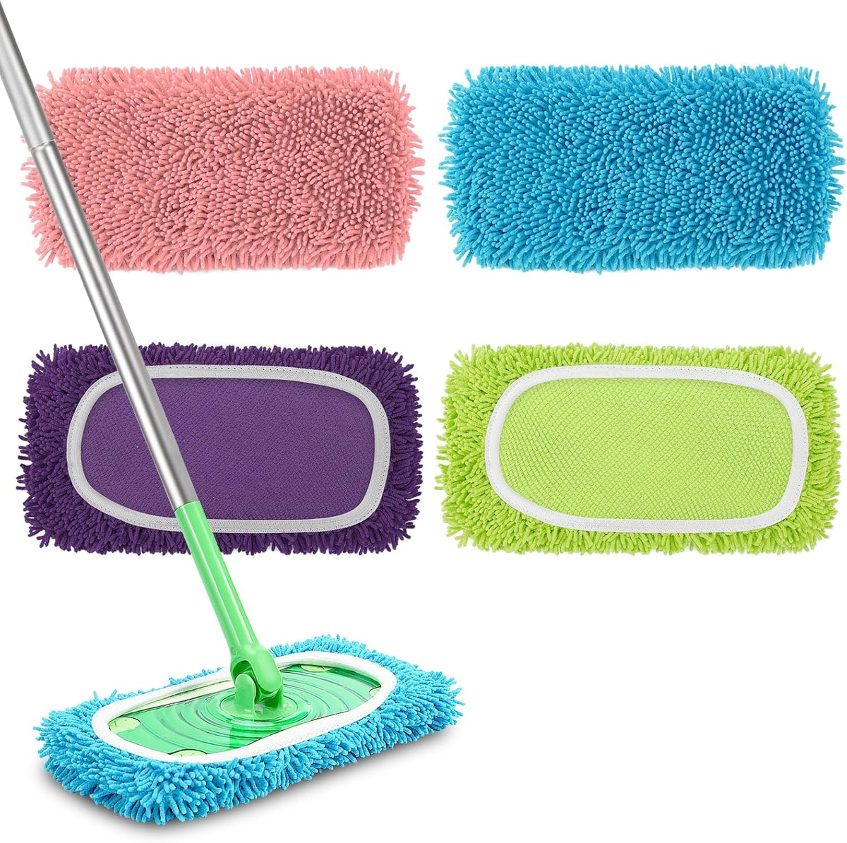 Set of 4 Reusable Microfiber Mop Pads Compatible with Swiffer Sweeper, Dry Sweeping Cloths
