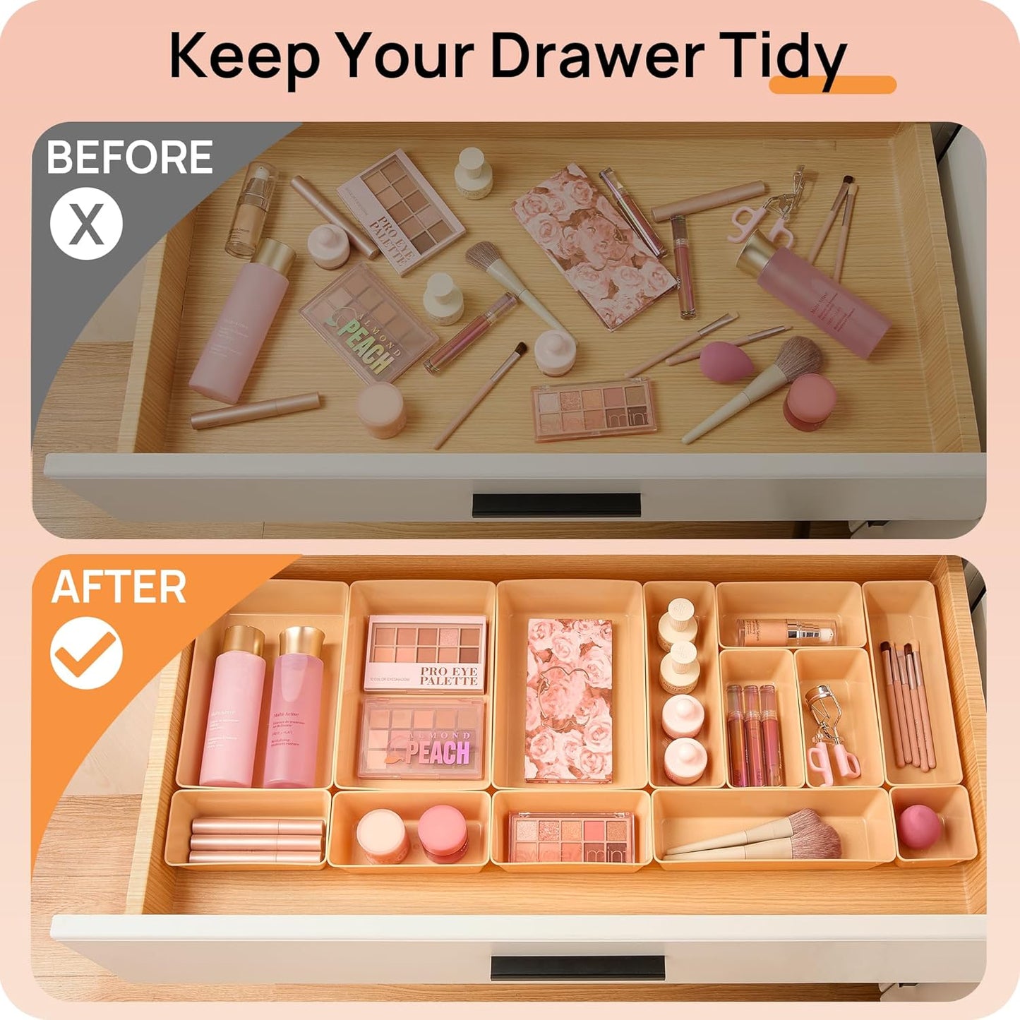 Vtopmart 25 PCS Plastic Drawer Organizers Set, 4-Size Versatile Bathroom and Vanity Drawer