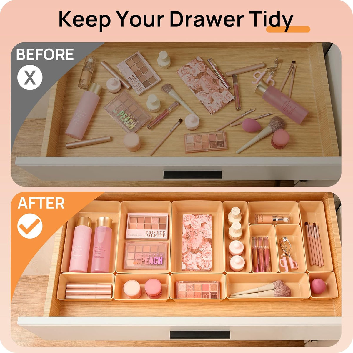 Vtopmart 25 PCS Plastic Drawer Organizers Set, 4-Size Versatile Bathroom and Vanity Drawer
