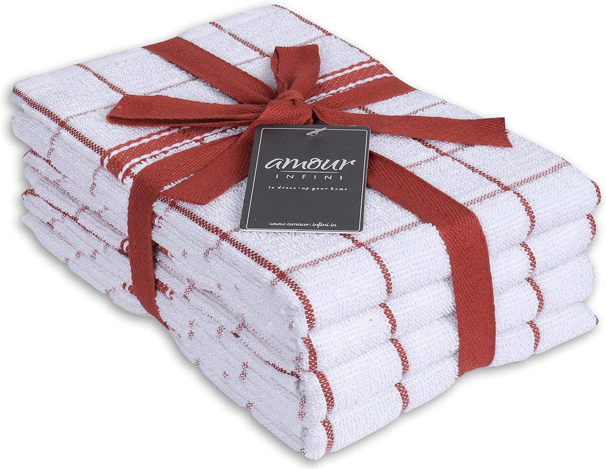 AMOUR INFINI Terry Cotton Kitchen Towels 4-Pack - Large 18 x 28 Inch, Absorbent & Soft Dish Towel