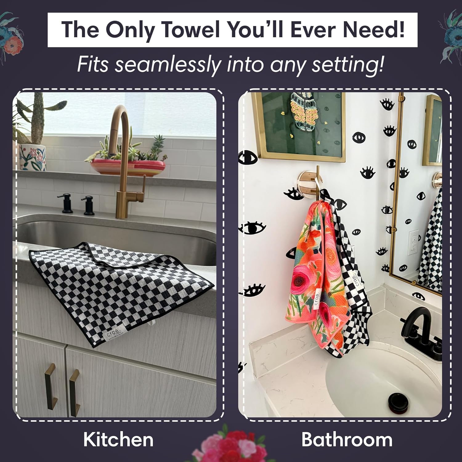 Microfiber Hand Towel & Washcloth Set of 2 - Double-Sided, Waffle Weave, Super Absorbent