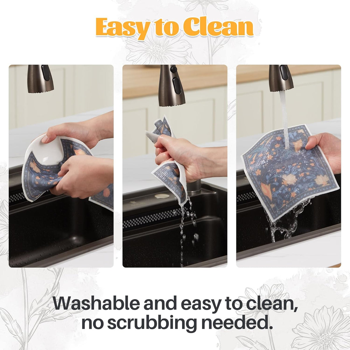 JOYMOOP 12 Pack Decorate Cleaning Cloth (Simple Floral of Decorative Series), Reusable Absorbent