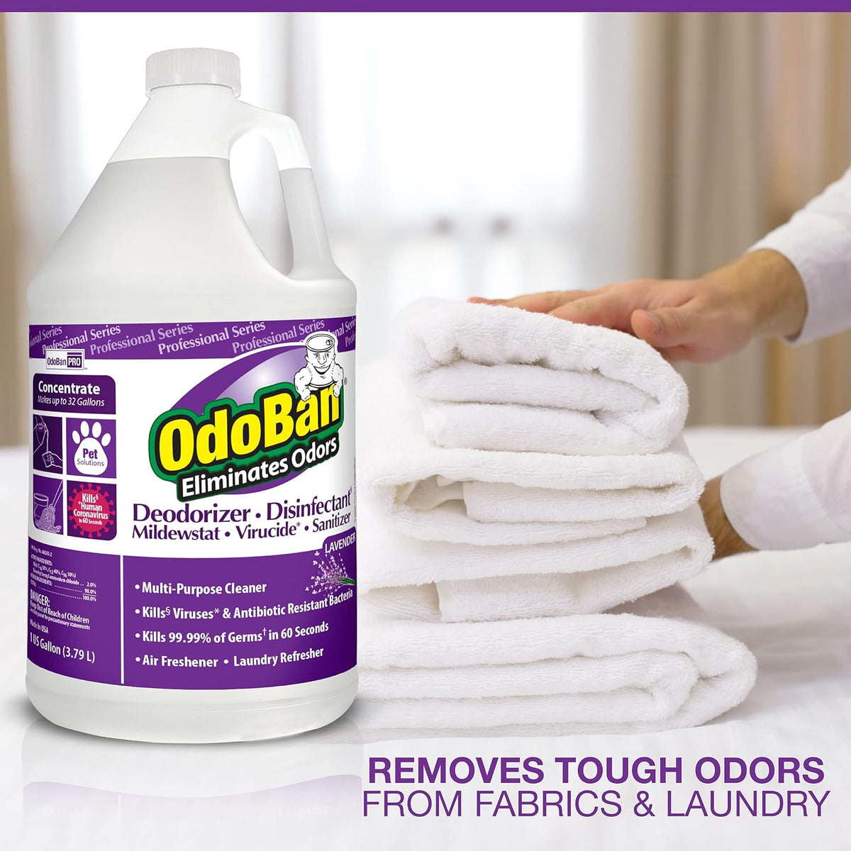 OdoBan Professional Disinfectant and Odor Eliminator Concentrate, Made in the USA, Lavender Scent