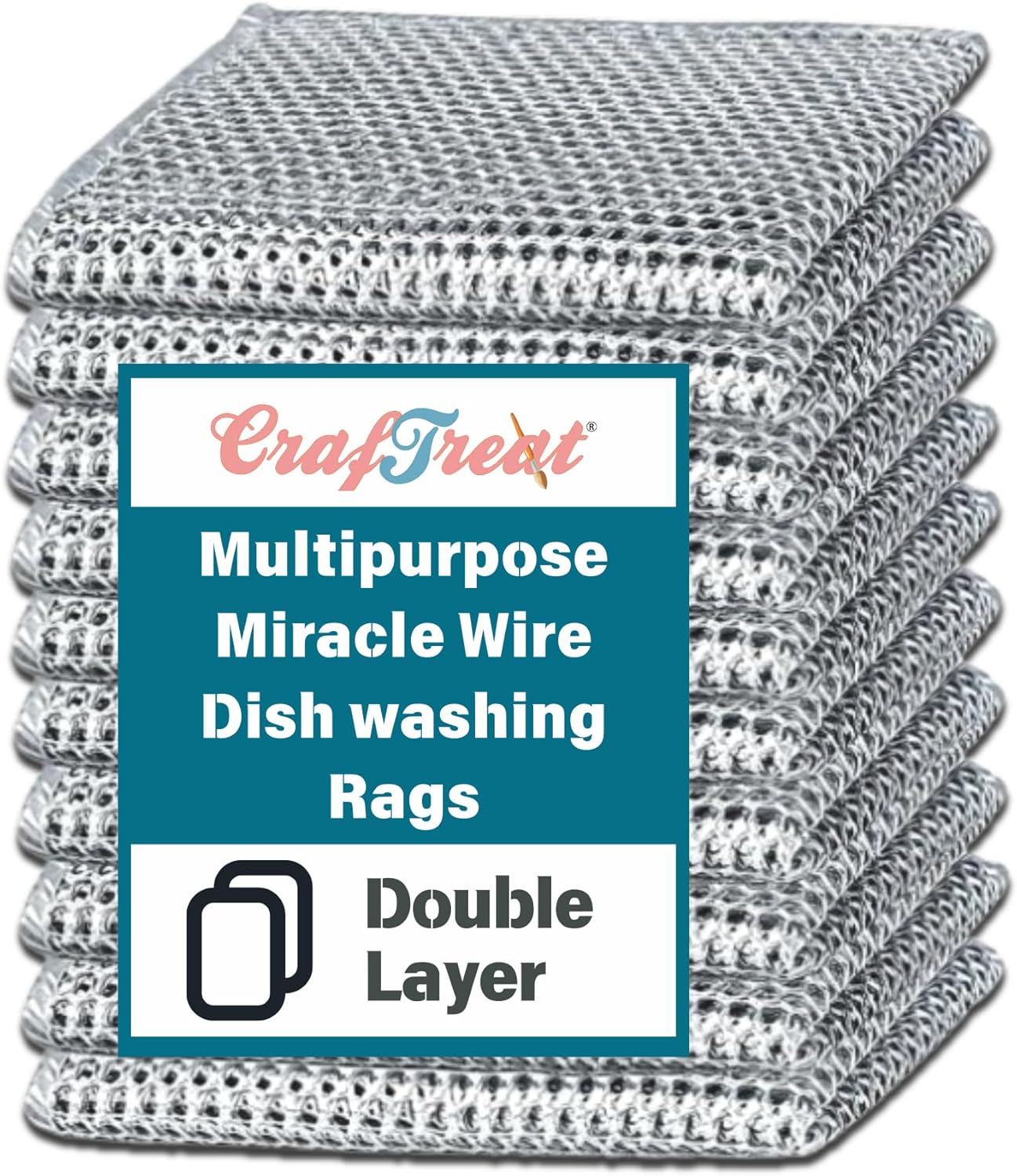 CrafTreat Non Scratch Wire Dishwashing Rag - Double Layer 10 Pcs, Reusable Multipurpose Wire