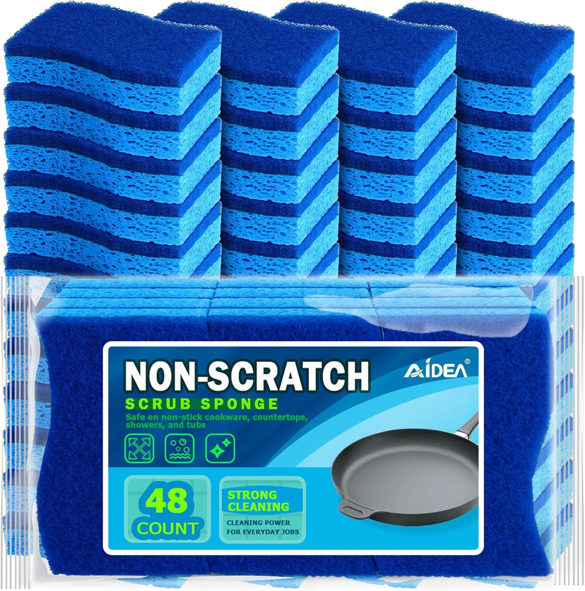 AIDEA Non-Scratch Scrub Sponge, 48Count, Sponges for Dishes, Sponges Kitchen, Cleaning Sponge