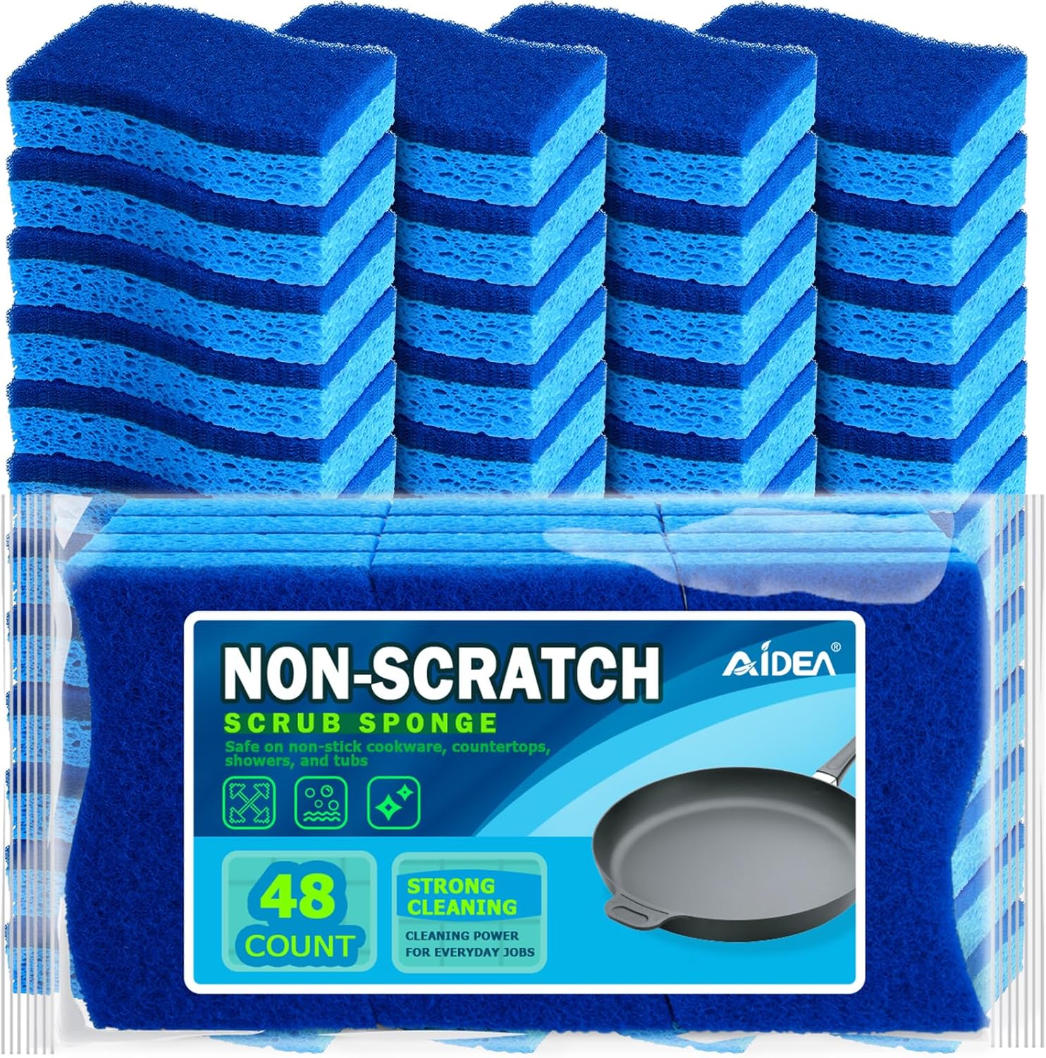AIDEA Non-Scratch Scrub Sponge, 48Count, Sponges for Dishes, Sponges Kitchen, Cleaning Sponge