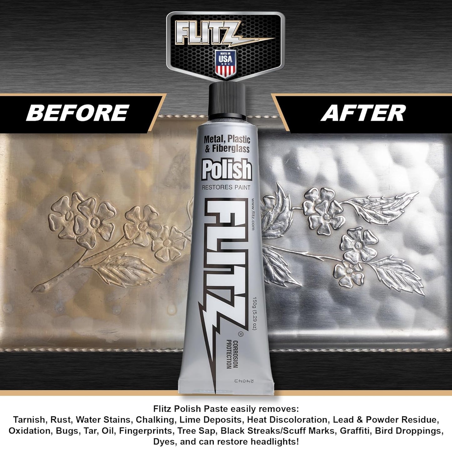 Flitz Multi-Purpose Metal Polish Paste - 5.29oz Tube of USA-Made Chrome Polish - Works on Stainless