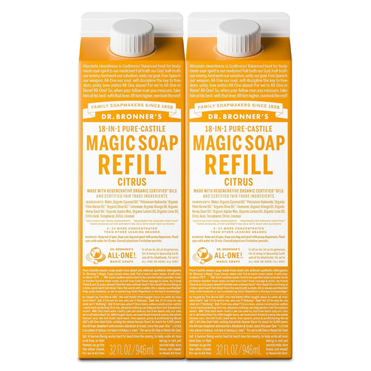 Dr. Bronner's Magic Soap-Pure-Castile Liquid Refill (Citrus, 32 ounce, 2-Pack) - Made with