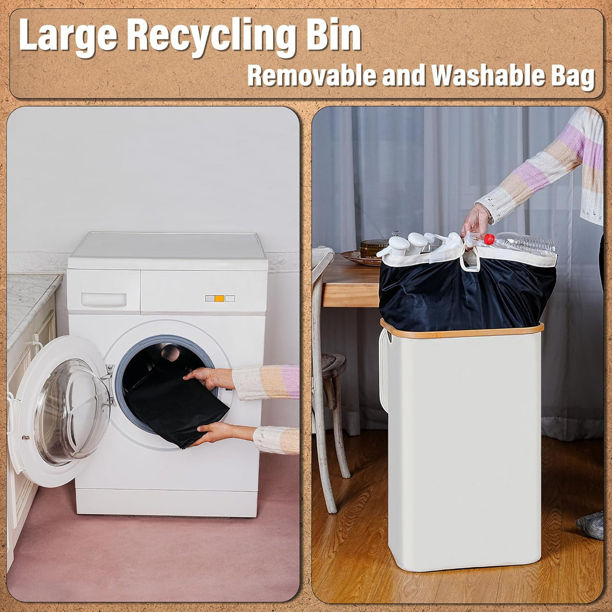 efluky Recycling Bin 100L, 26 Gallon Recycle Bins for Kitchen Indoor Outdoor Home with 2 Removeable