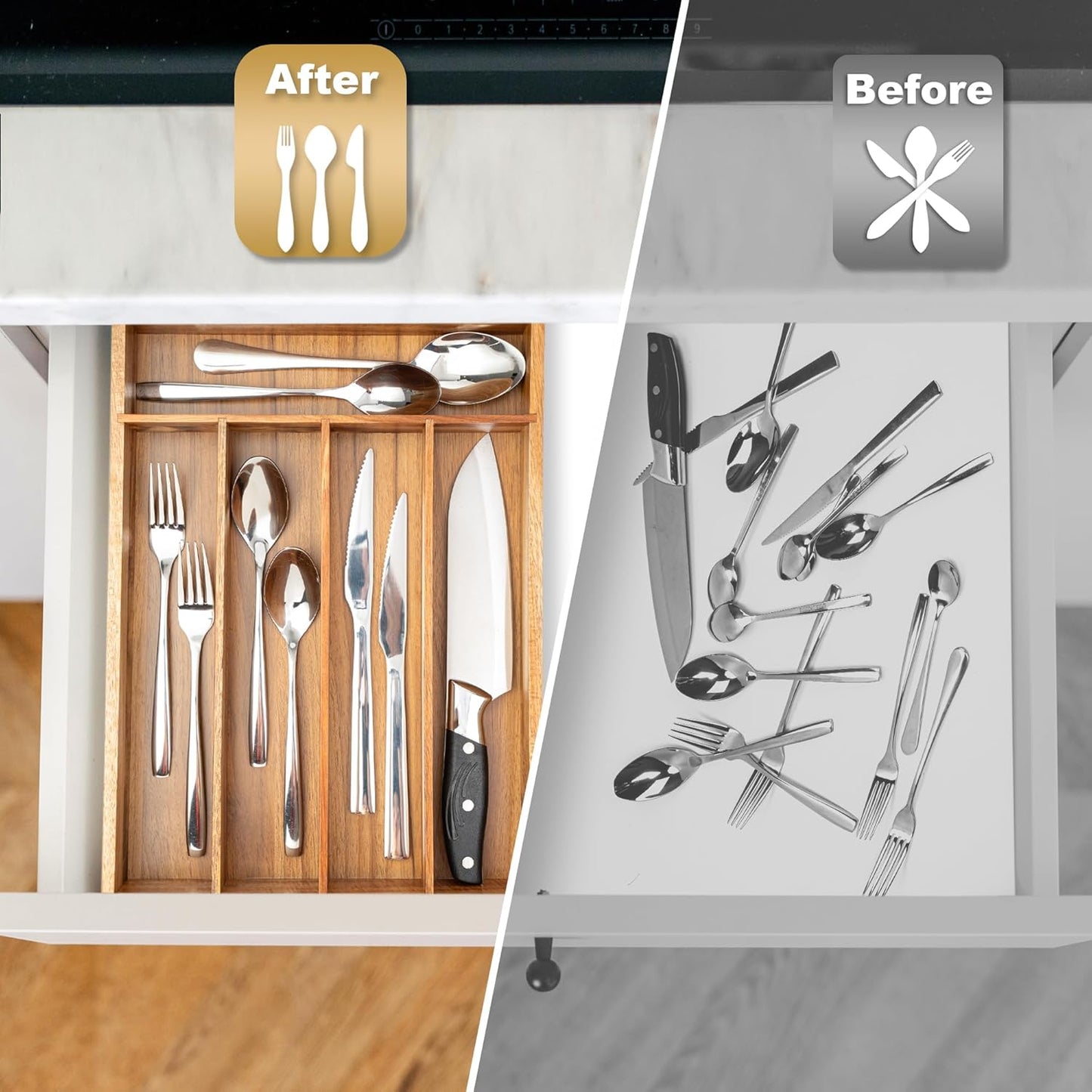 Silverware Organizer Acacia Kitchen Drawer Organizer Utensil Organizer Silverware Holder Cutlery