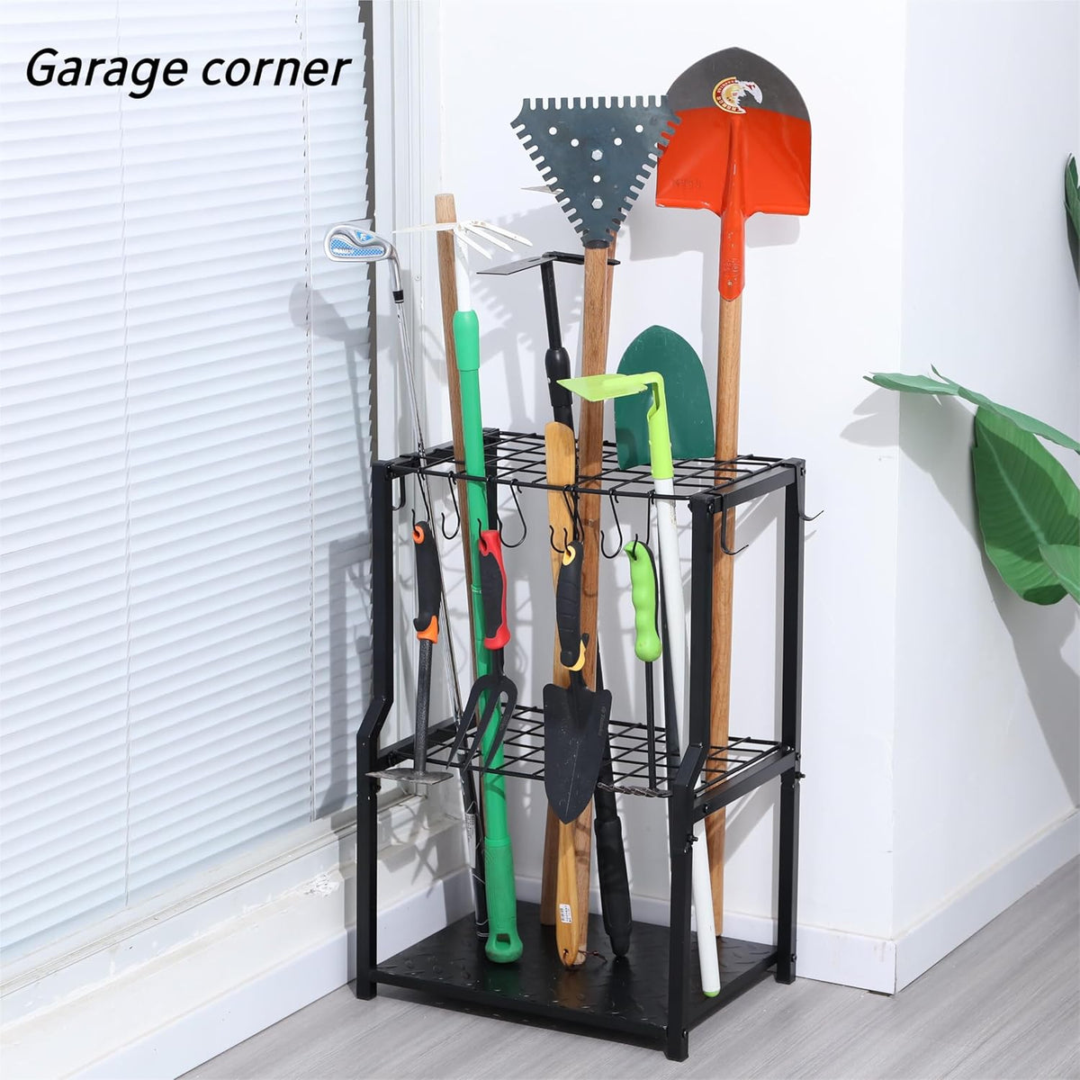 Garden Tool Organizer,Yard Tool Rack Heavy Duty,Free Standing for Garage Corner,Garage