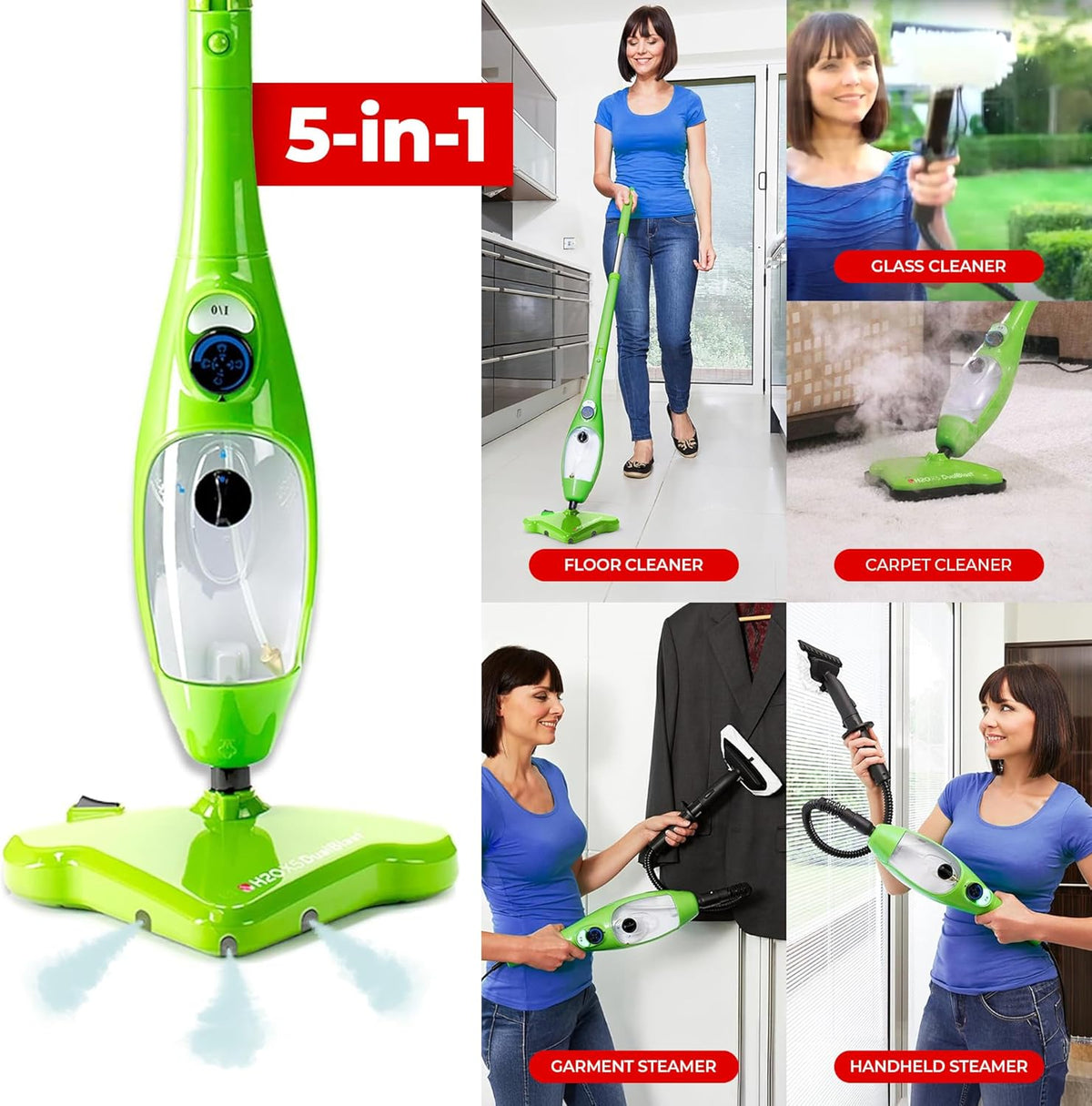 H2O X5 Steam Mop 5-in-1 DualBlast and Handheld Steamer Cleaner For Kitchen Tile Floors, Floor