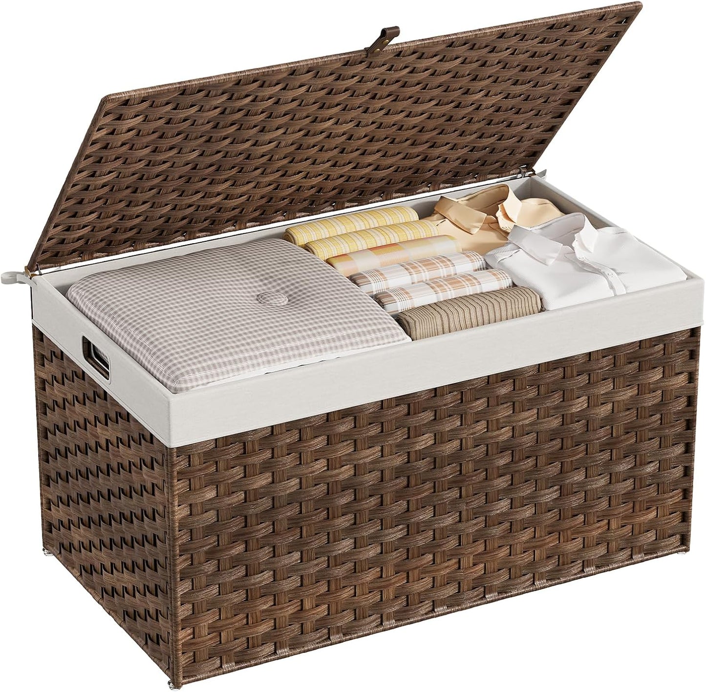 HOOBRO Storage Basket with Lid, 42.3 Gallon (160L) Wicker Basket, Handwoven Blanket Storage Basket