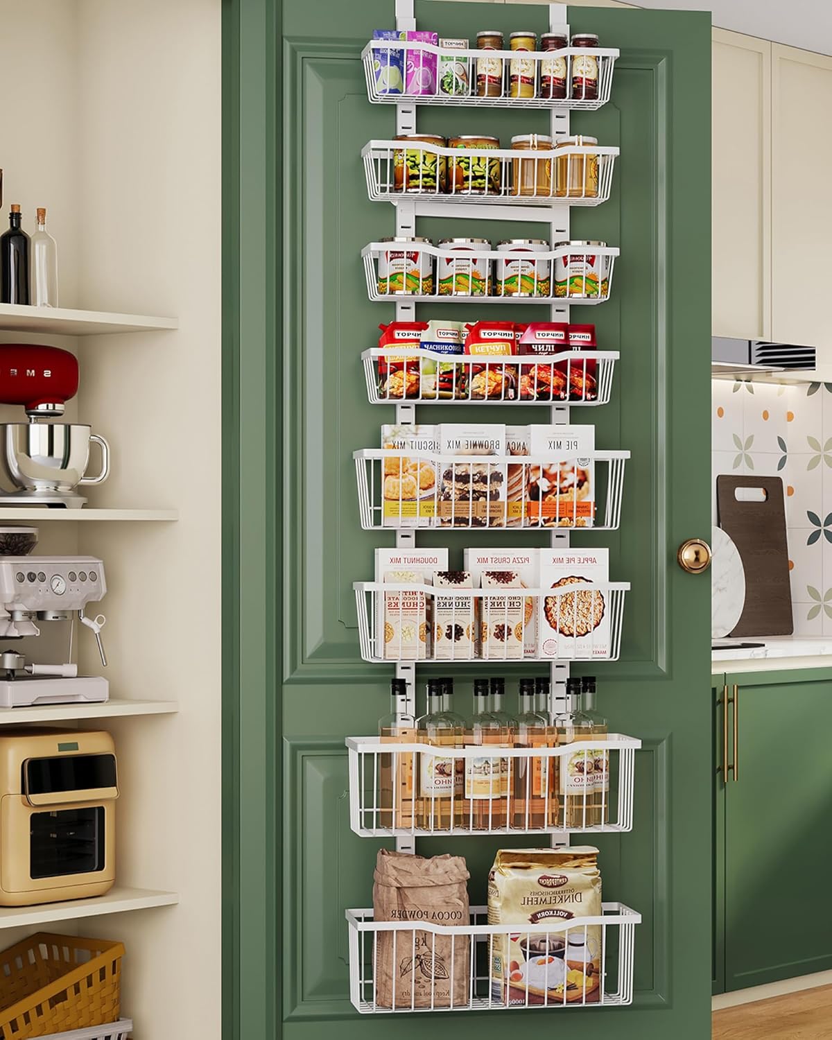 Over The Door Organizer，8-Tier Over The Door Pantry Organizer with Adjustable Baskets，Metal Hanging