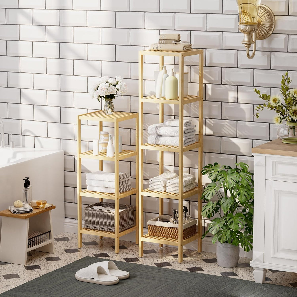 SMIBUY Bathroom Storage Shelf, 4-Tier Bamboo Rack Organizer, Multifunctional Shelving Unit for