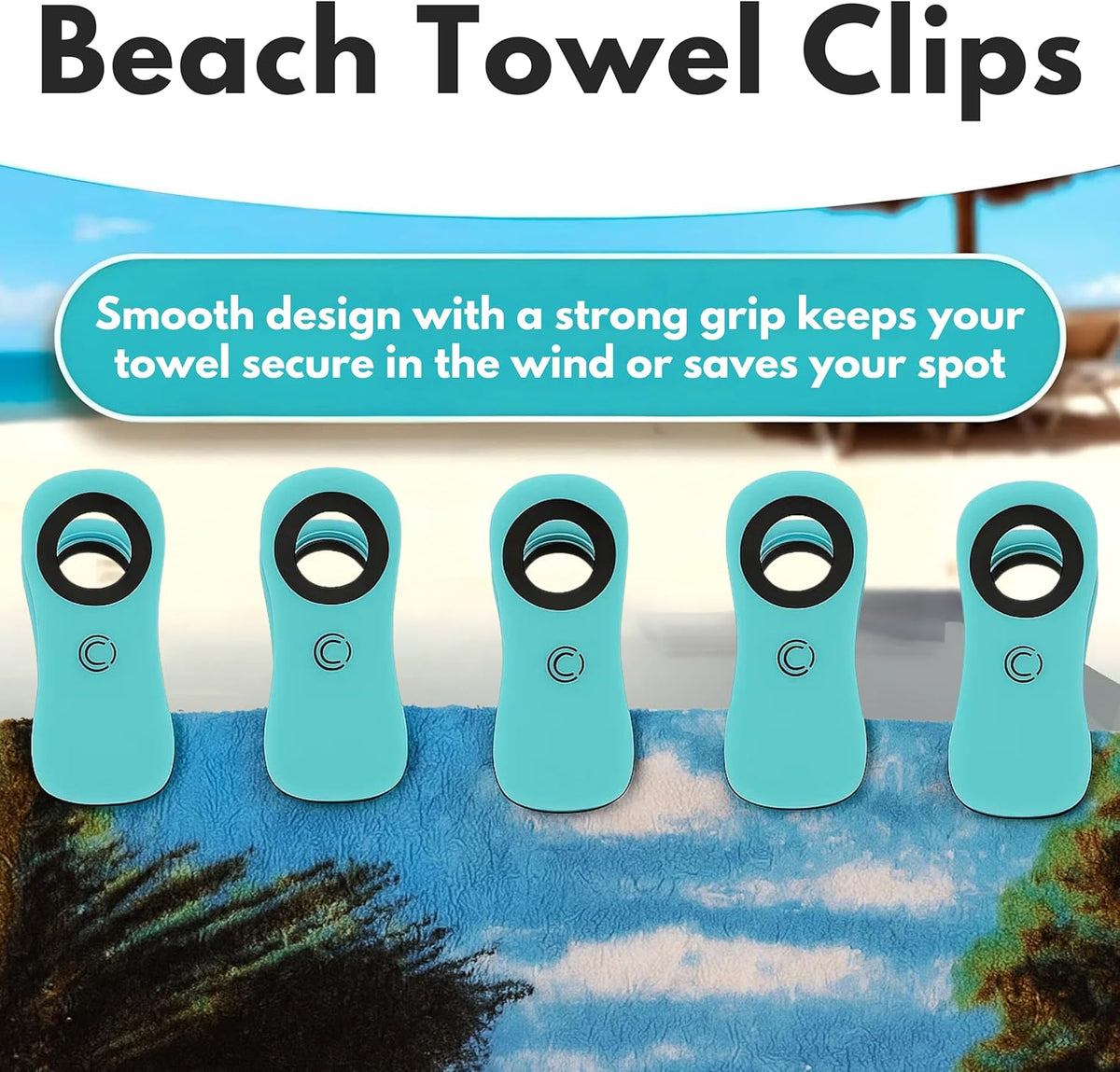 CoreClips Towel Clips for Beach Chairs - Set of 4 Pool Towel Holder Clips for Lounge Chairs on