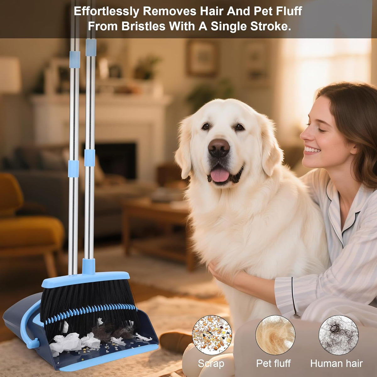 Broom and Dustpan Set for Home 2025 Indoor Outdoor Broom with Dustpan Combo Set Upright Dust Pans