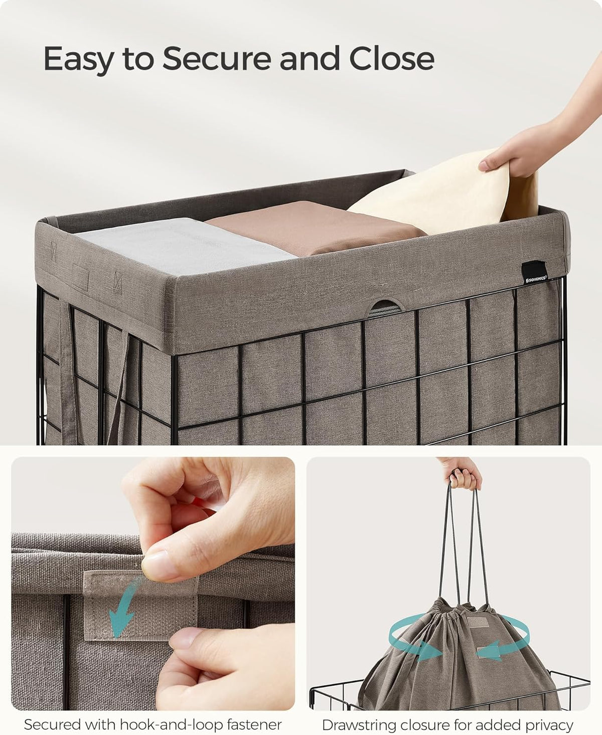 SONGMICS Laundry Hamper, 29 Gal. (110L) Laundry Basket, Collapsible Clothes Hamper, Removable and