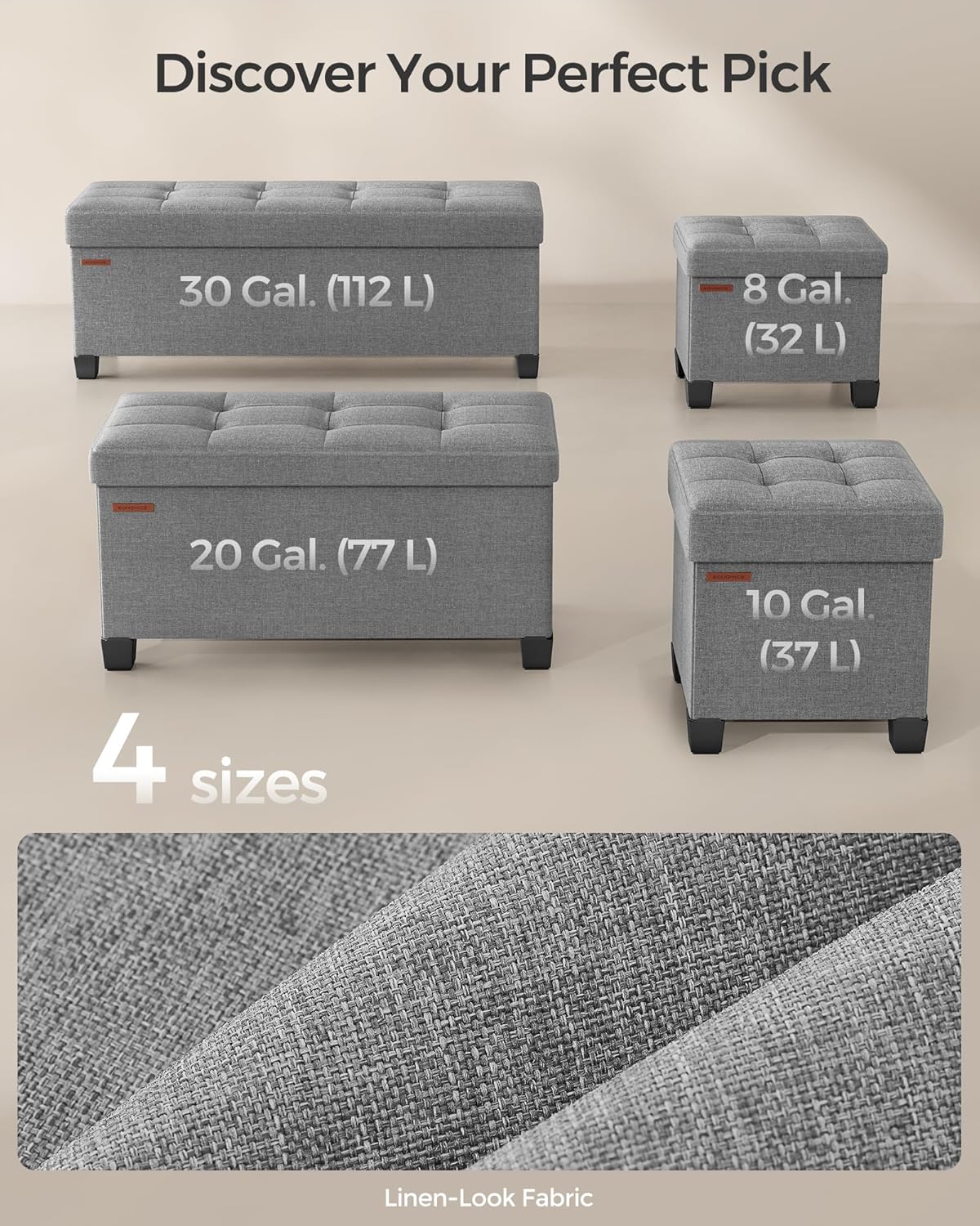 SONGMICS Storage Ottoman Bench, Foldable Foot Rest with Legs, 15 x 43 x 15.7 Inches, End of Bed