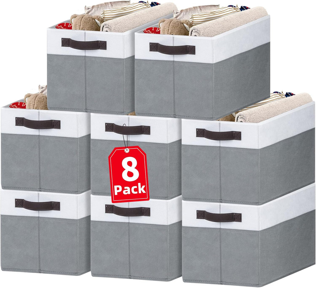 Criusia Large Storage Baskets 8 Pack Versatile Fabric Storage Bins for Closet Cabinet Wardrobe