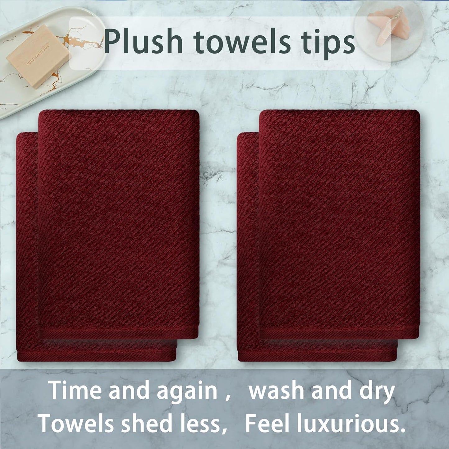 VOOVA & MOVAS Red Bath Towels, 4 Pack Large 30" x 56" - 100% Cotton | Quick Dry | Light Weight |
