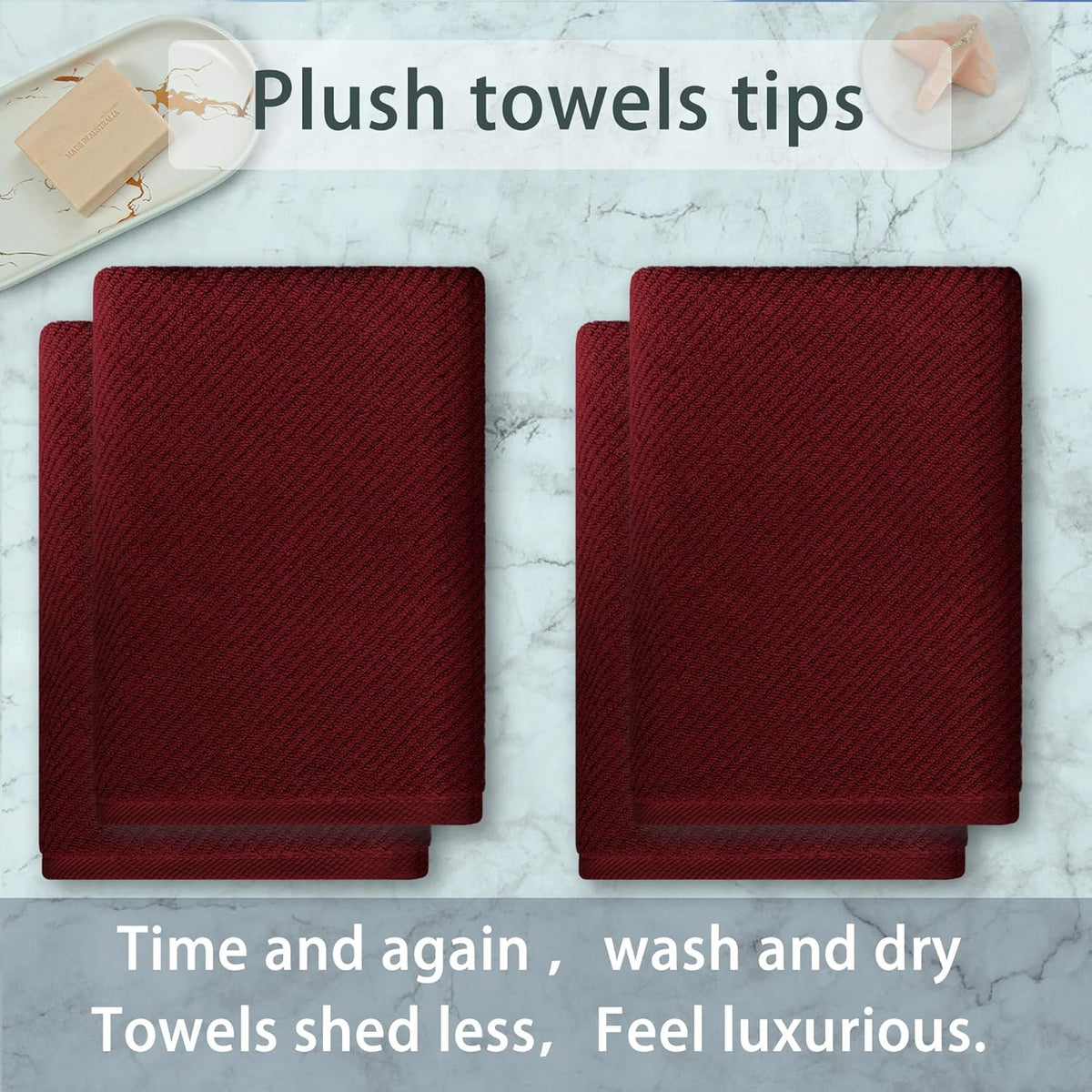 VOOVA & MOVAS Red Bath Towels, 4 Pack Large 30" x 56" - 100% Cotton | Quick Dry | Light Weight |