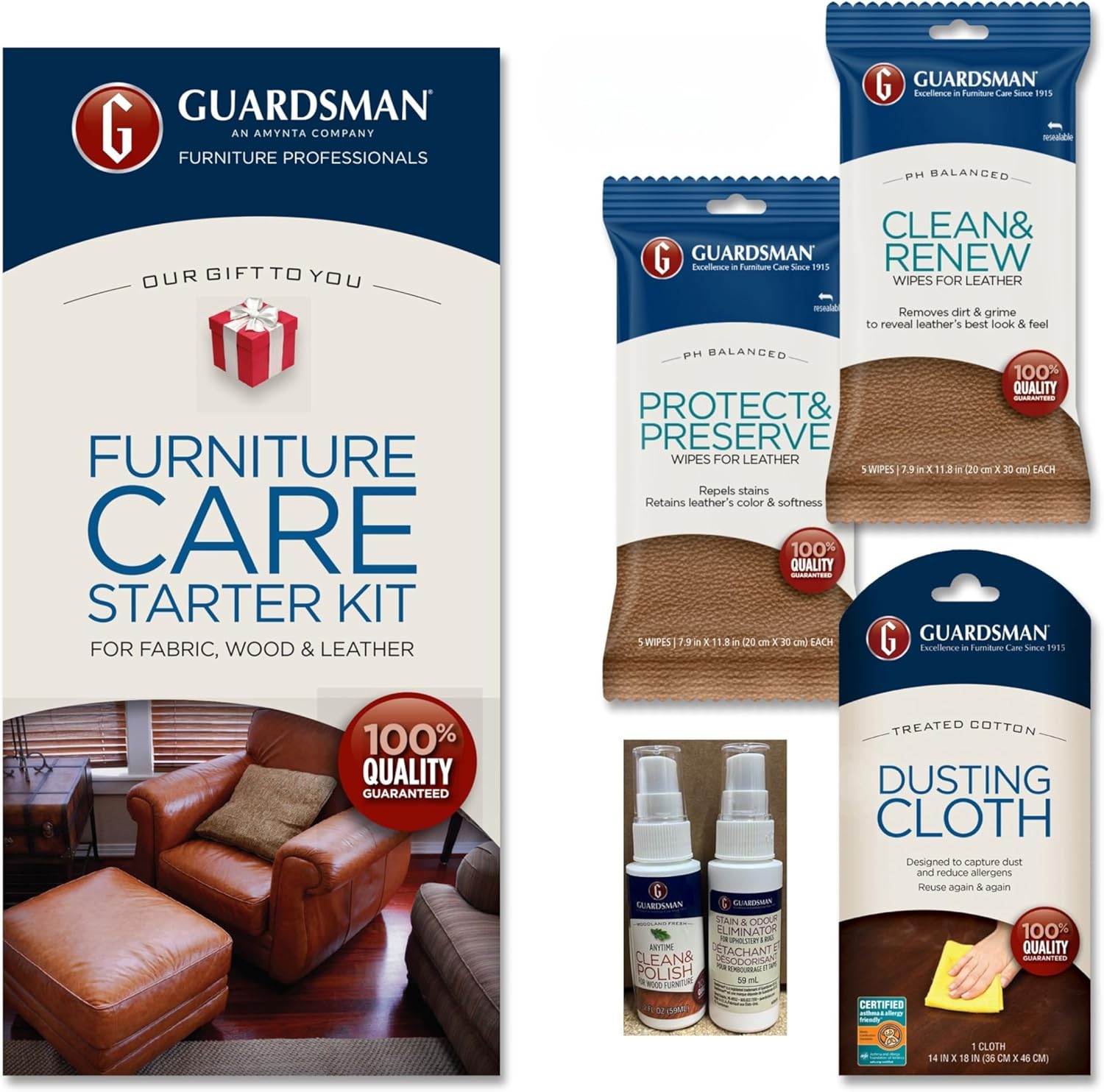 Guardsman Furniture Care Kit; Leather Conditioner, Polishing Cleaner; Includes 5 Clean & Renew