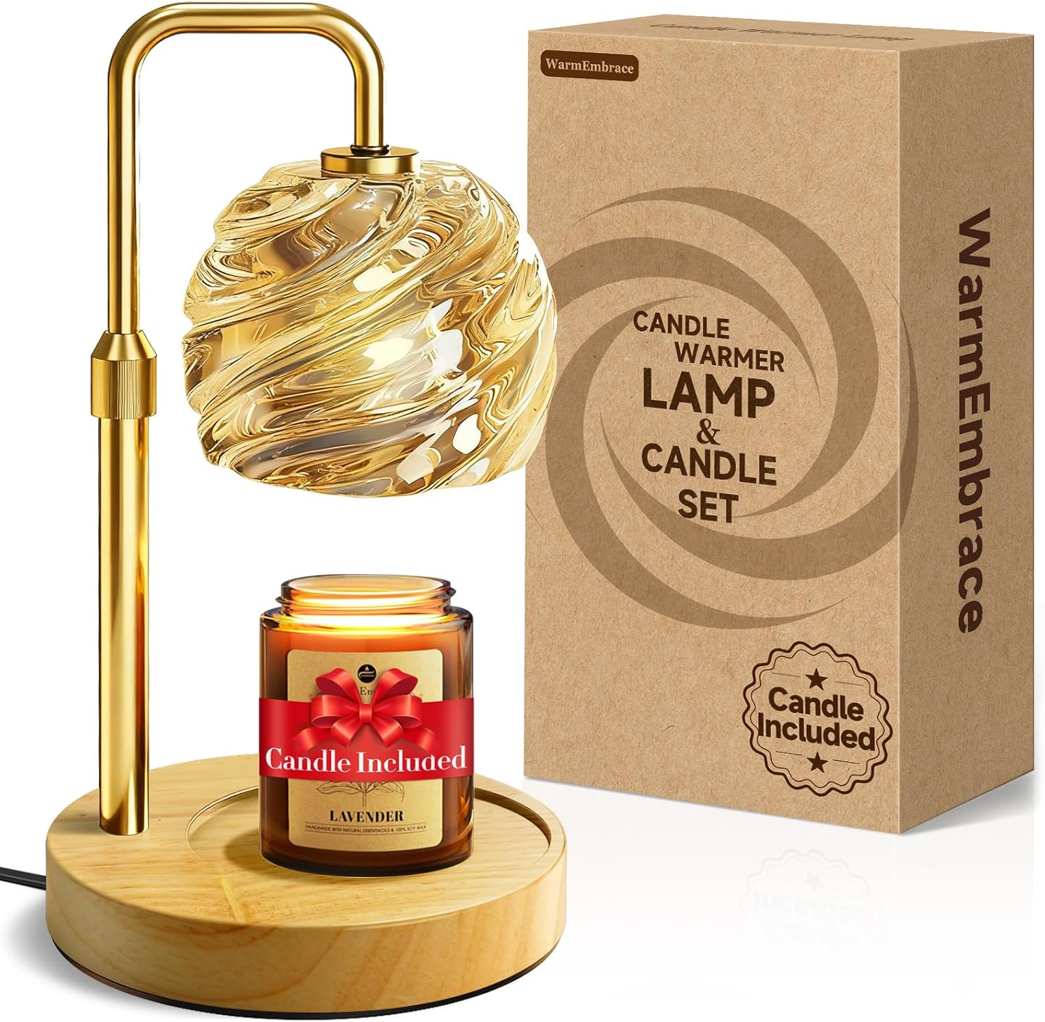 WarmEmbrace Candle Warmer Lamp with Lavender Candle Set, Electric Wax Warmer Lamp with Auto Timer &