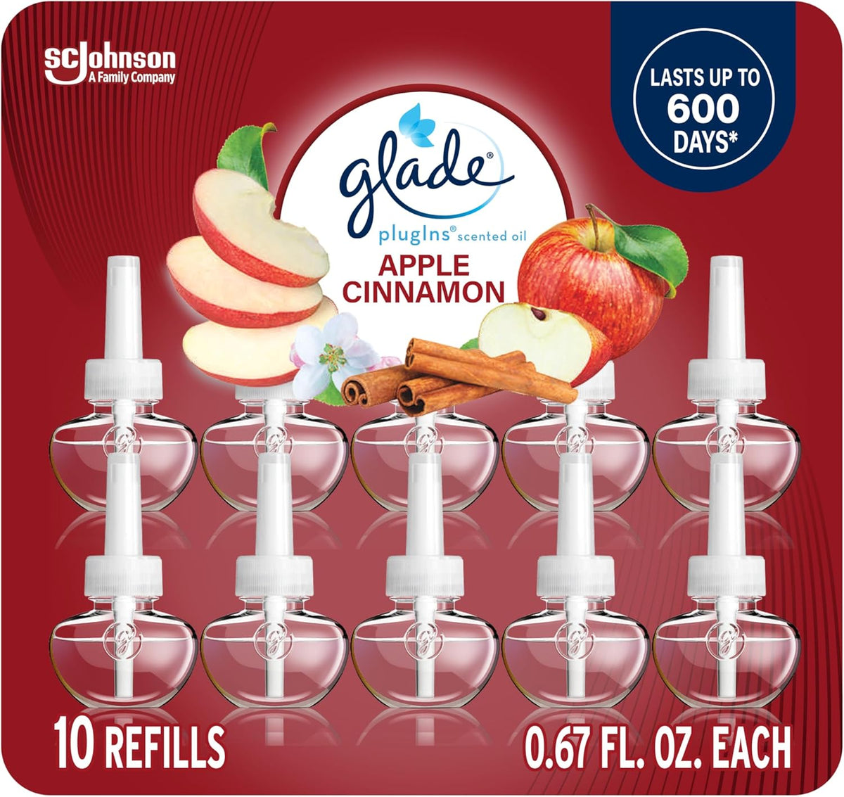 Glade PlugIns Refills Air Freshener, Scented and Essential Oils for Home and Bathroom, Apple