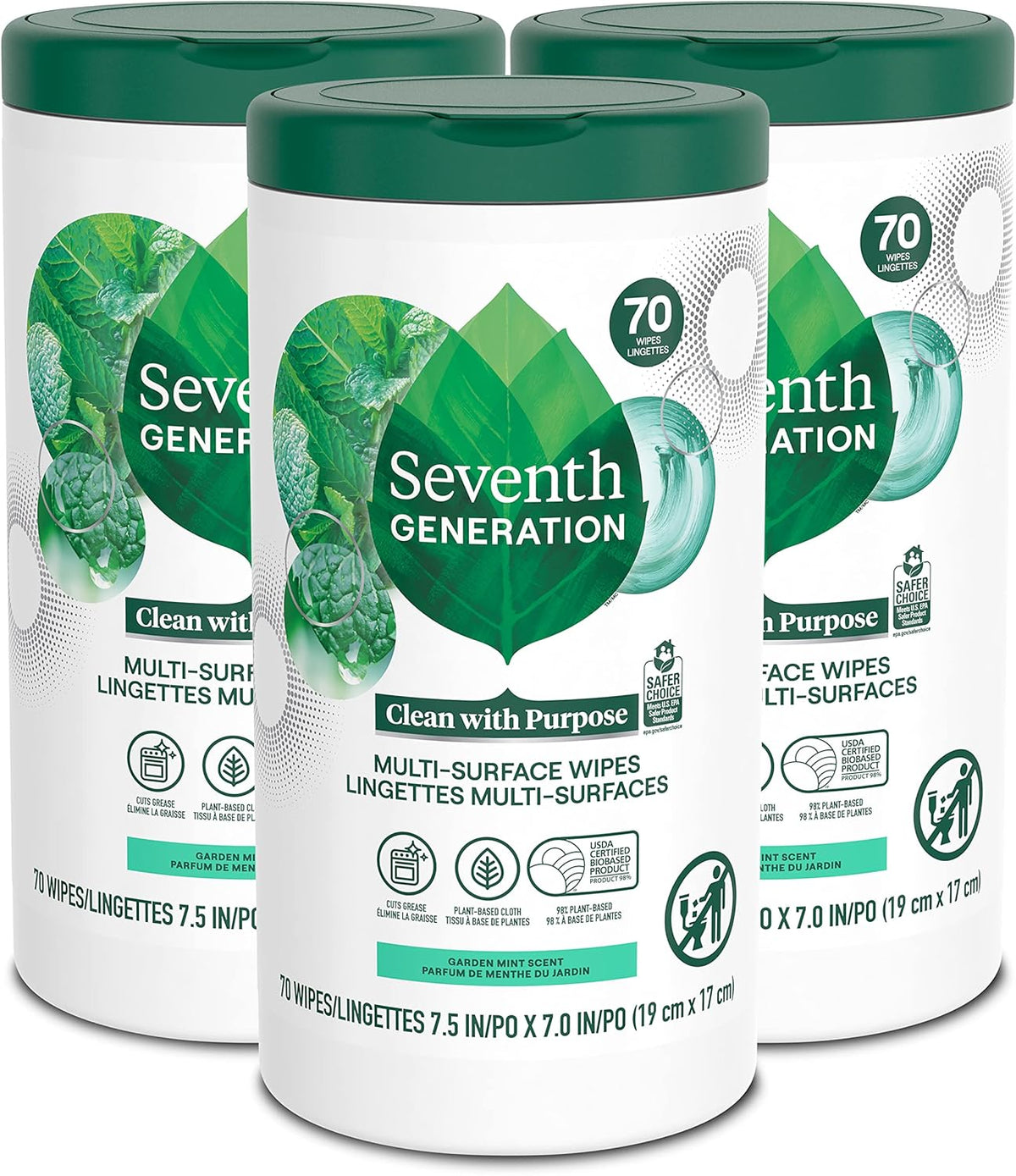 Seventh Generation Multi Purpose Wipes All Purpose Cleaning Garden Mint scent with 100% Essential