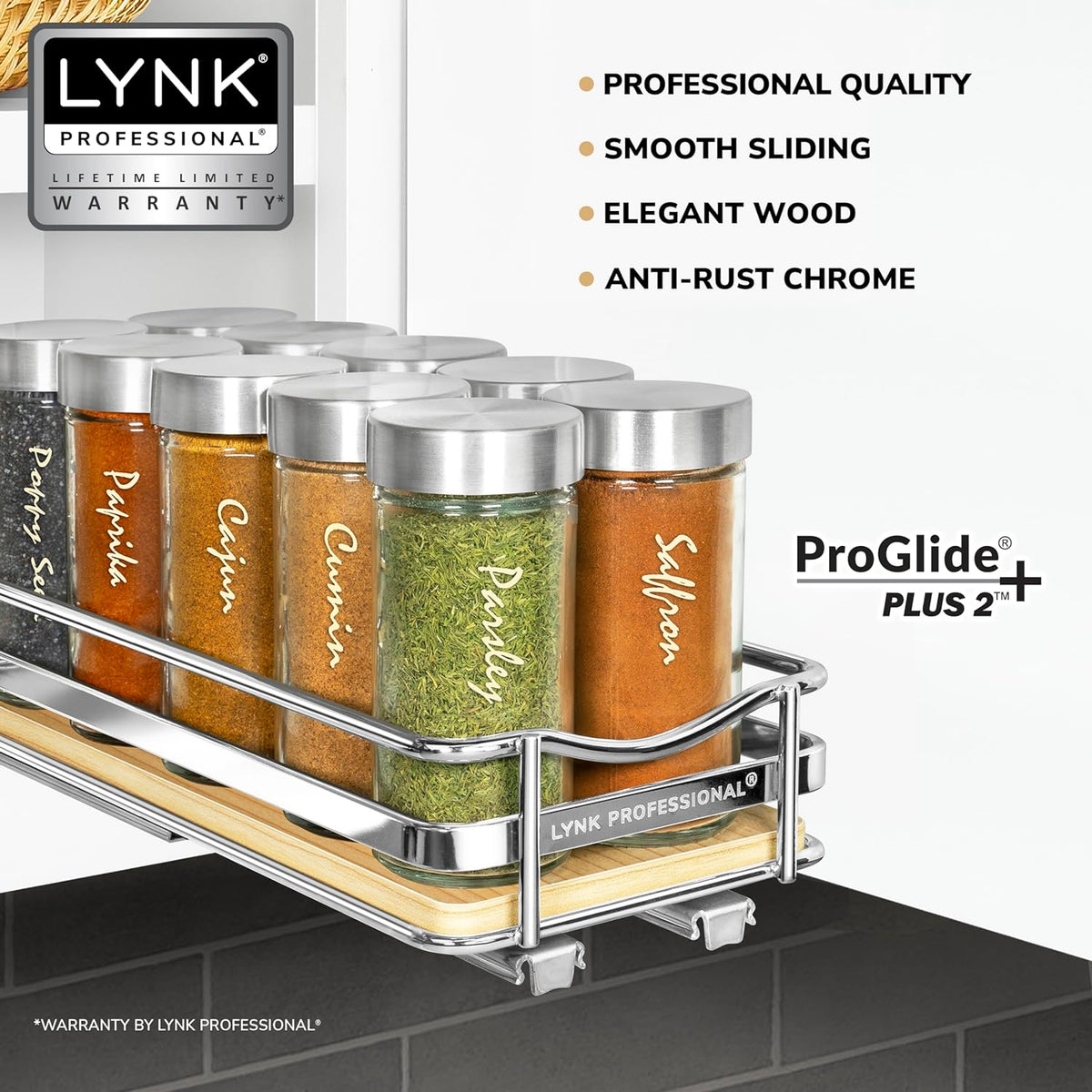 LYNK PROFESSIONAL® Élite™ Pull Out Spice Rack Organizer for Inside Kitchen Cabinets - 4-1/4 inch
