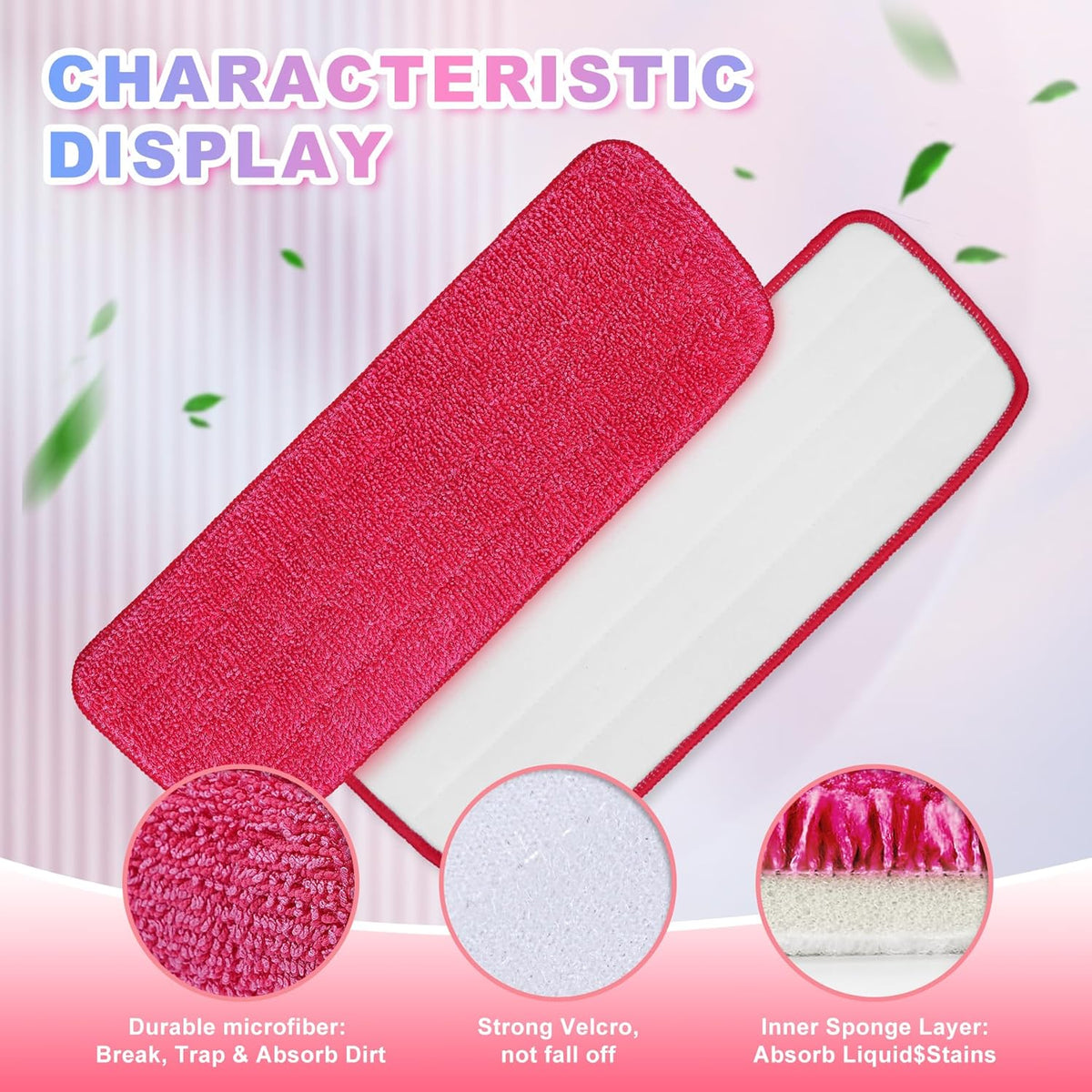 Replacement Microfiber Mop Pads Compatible with Rubbermaid Reveal Spray Mop, 16.5" Reusable Wet &